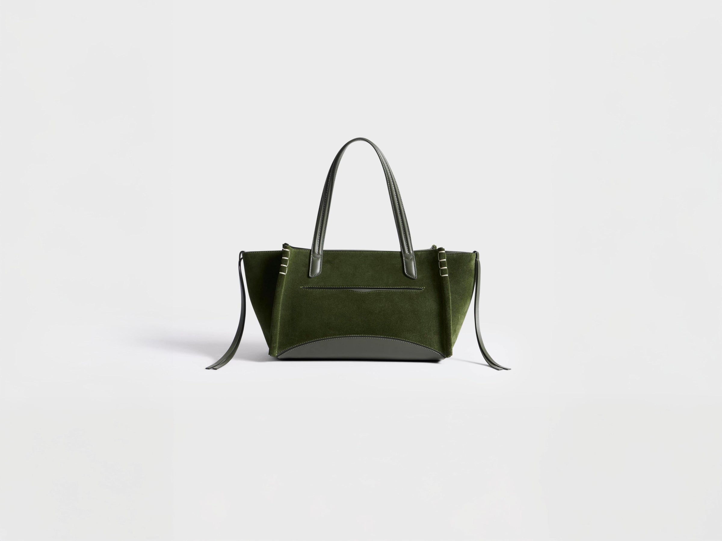 ELONGATED LOAFER CABAS BAG IN KHAKI SUEDE