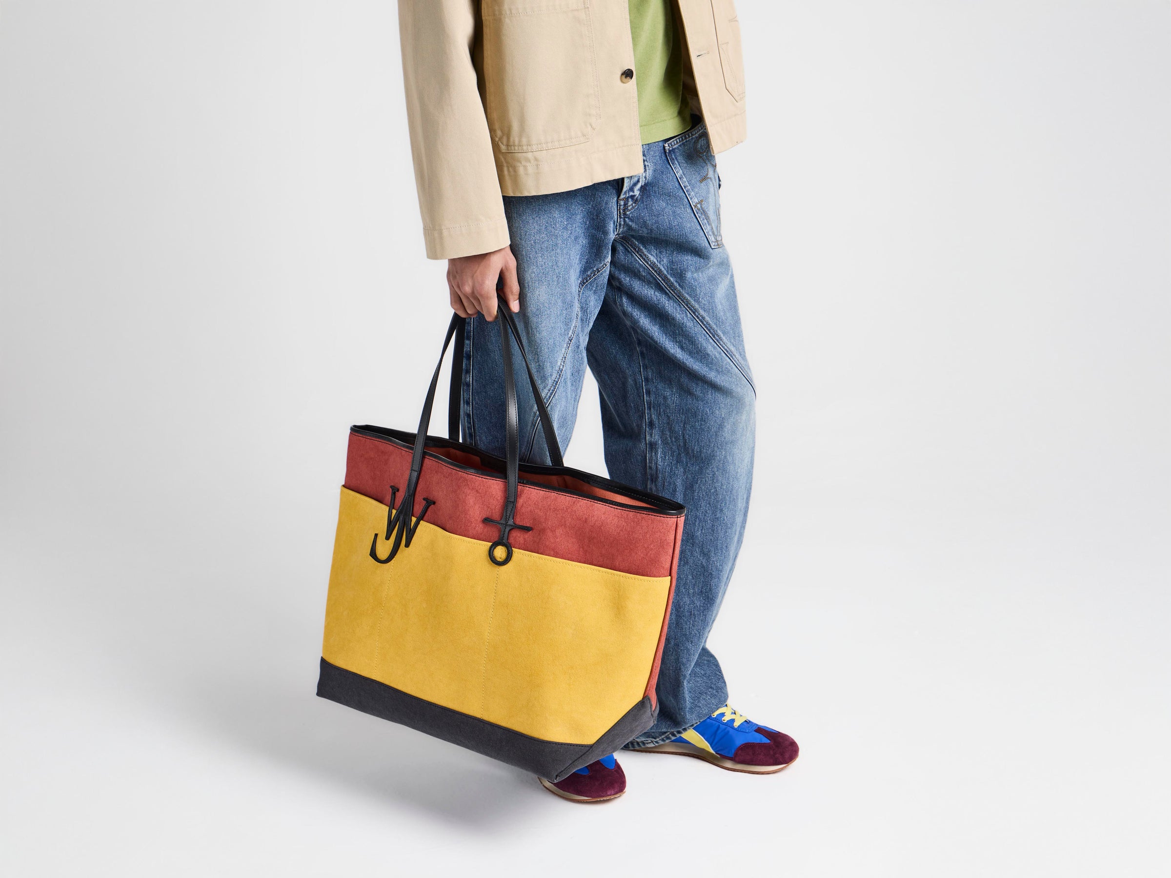 XL ANCHOR CANVAS & LEATHER TOTE IN RUST & MULTI