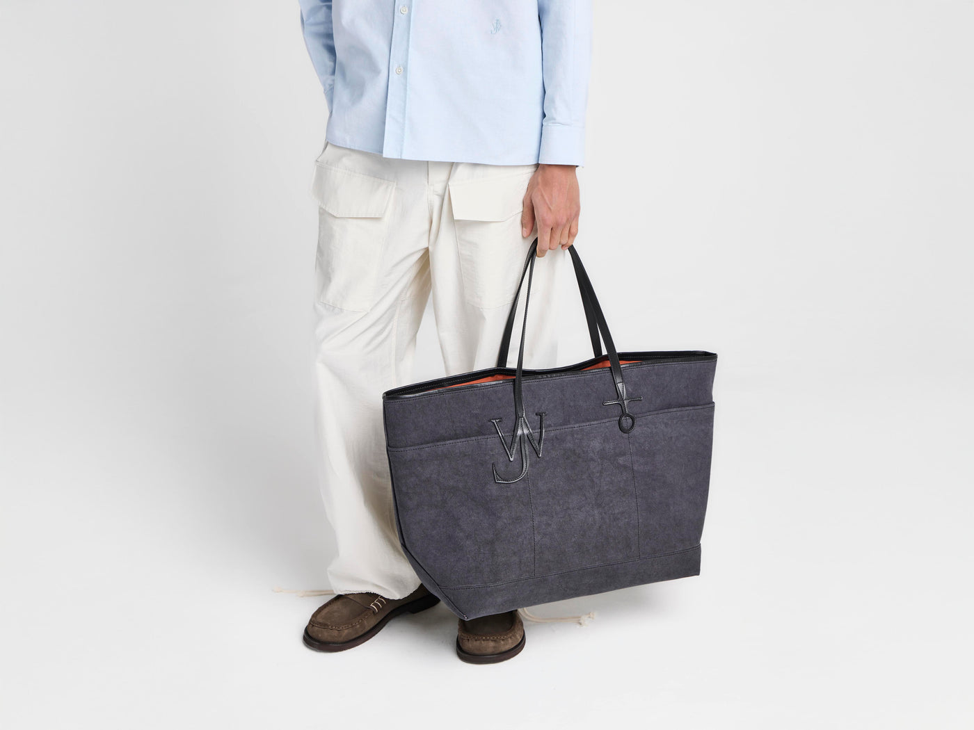 XL ANCHOR CANVAS & LEATHER TOTE IN NAVY