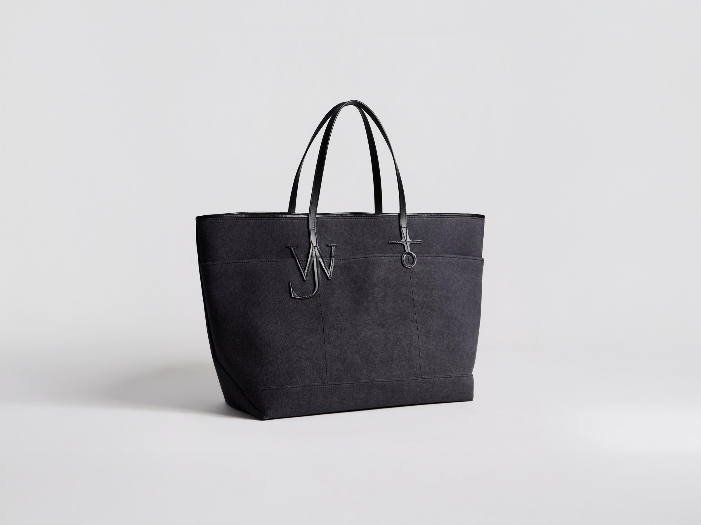 XL ANCHOR CANVAS & LEATHER TOTE IN NAVY