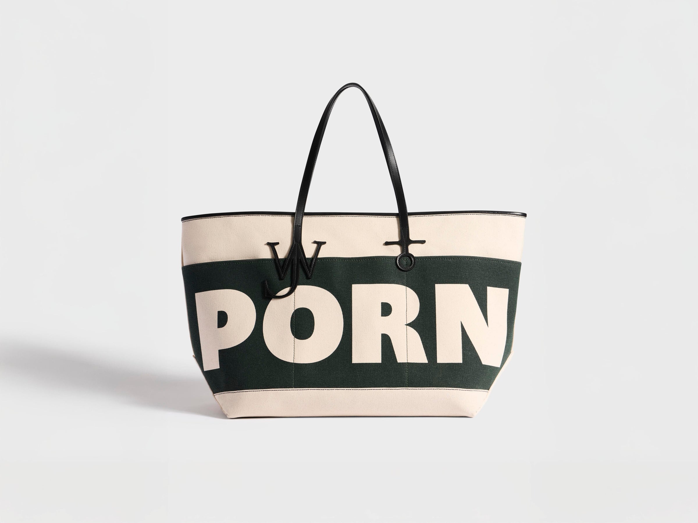 XL 'PORN' ANCHOR CANVAS & LEATHER TOTE IN GREEN & NATURAL