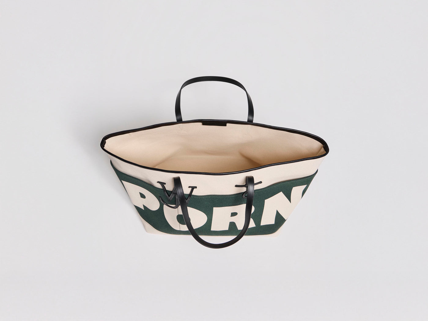 XL 'PORN' ANCHOR CANVAS & LEATHER TOTE IN GREEN & NATURAL
