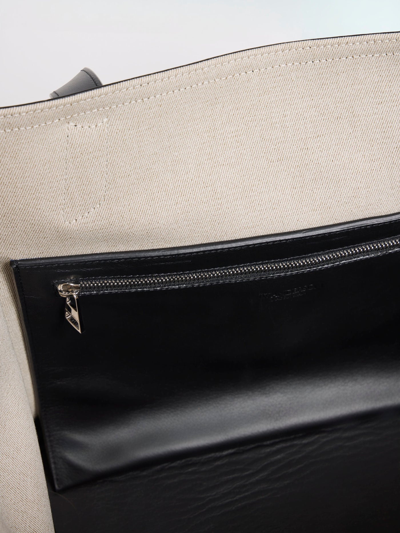 LOAFER CABAS BAG IN NATURAL CANVAS & BLACK LEATHER