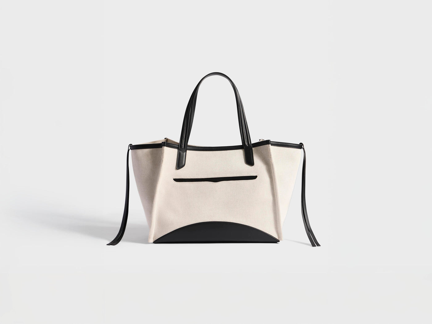 LOAFER CABAS BAG IN NATURAL CANVAS & BLACK LEATHER