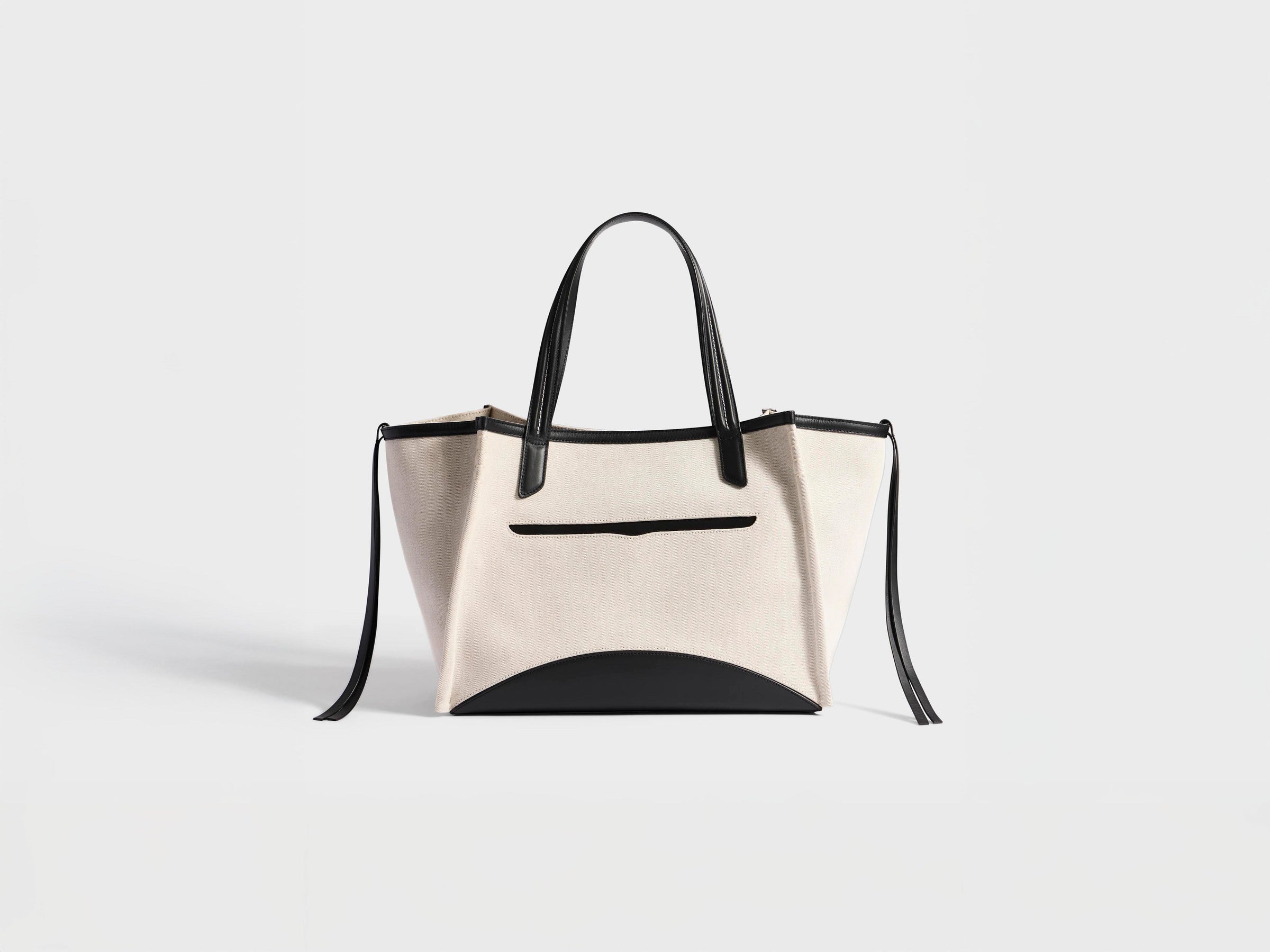 LOAFER CABAS BAG IN NATURAL CANVAS & BLACK LEATHER
