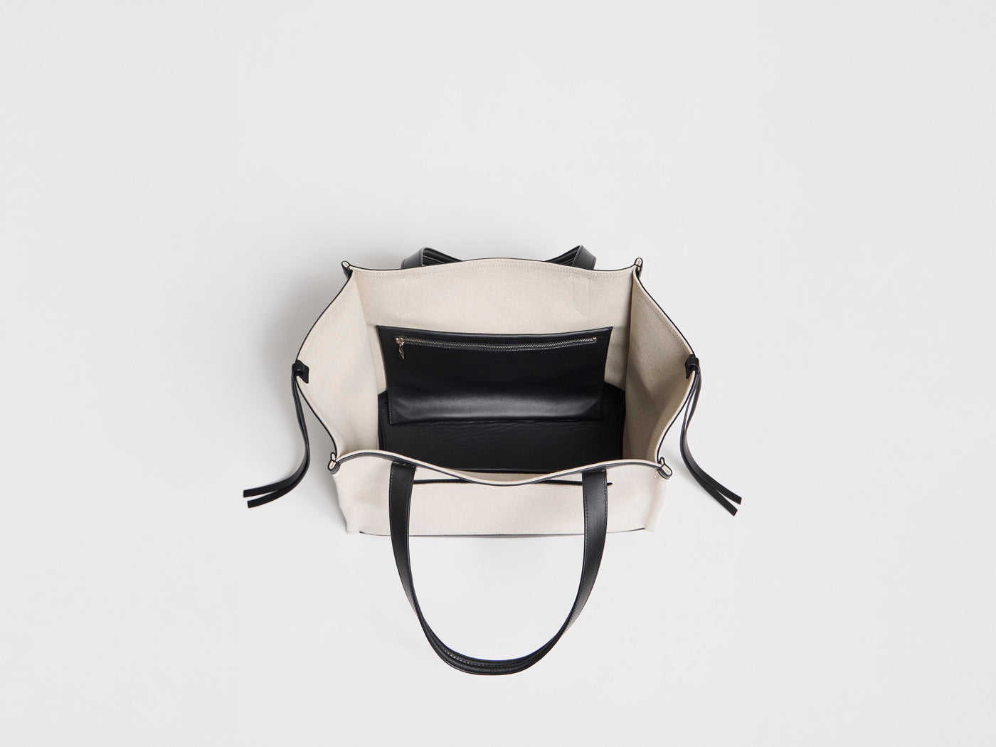 LOAFER CABAS BAG IN NATURAL CANVAS & BLACK LEATHER