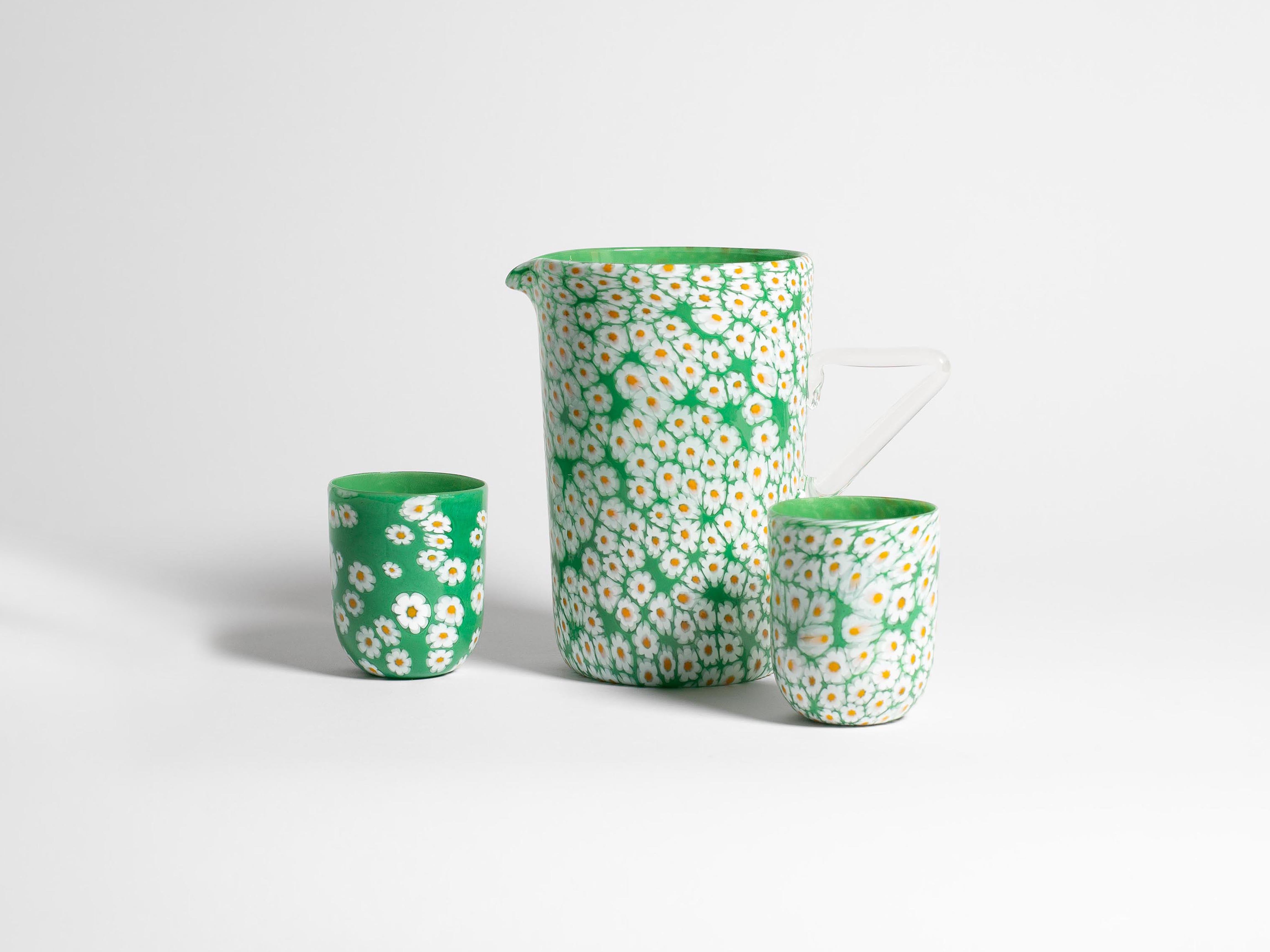 花瓶　98952 FULL MURRINA GLASS IN WHITE & GREEN in WHITE/GREEN