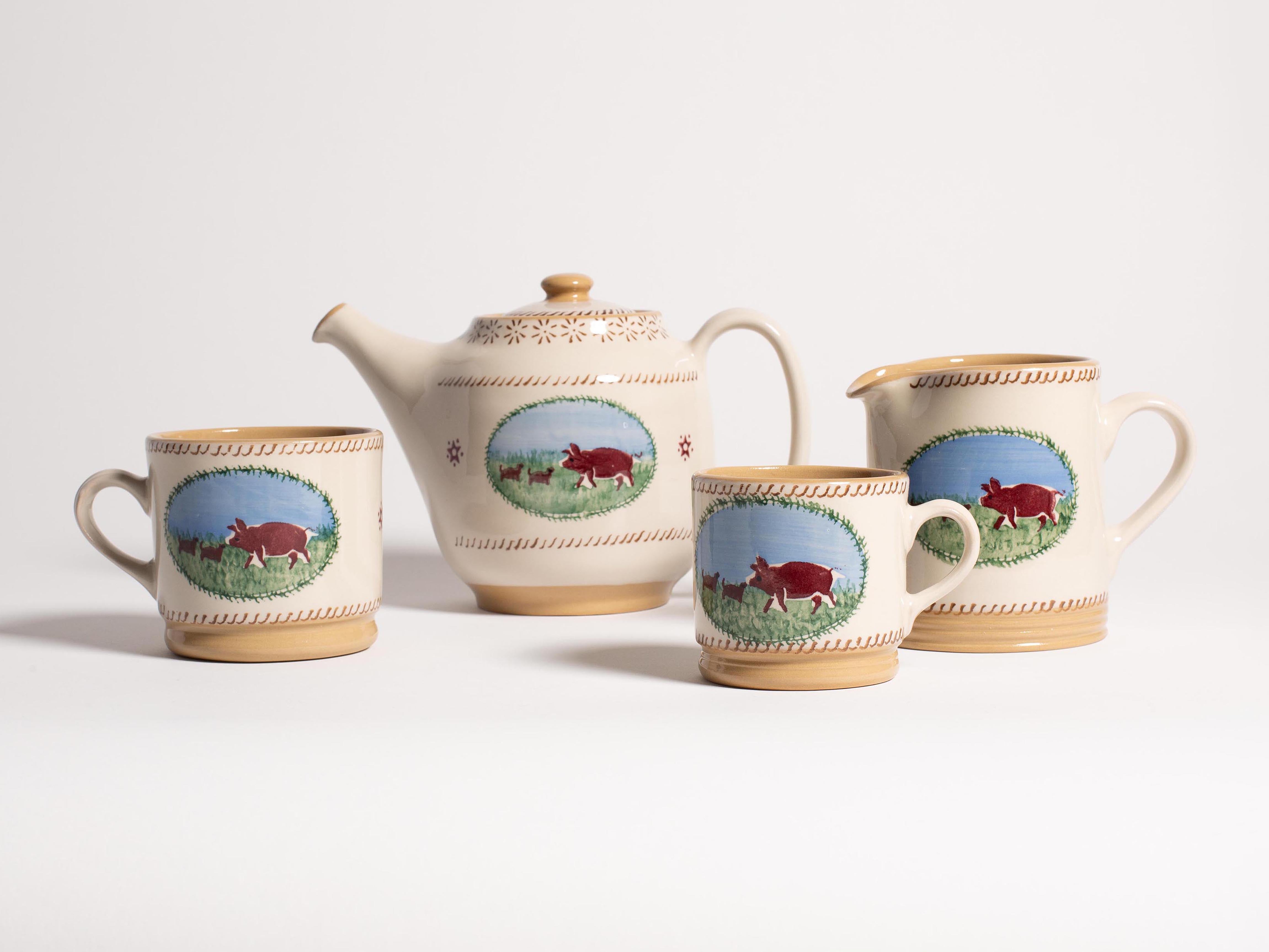 NICHOLAS MOSSE WHITE PIG TEA POT IN WHITE & MULTI in WHITE/MULTI