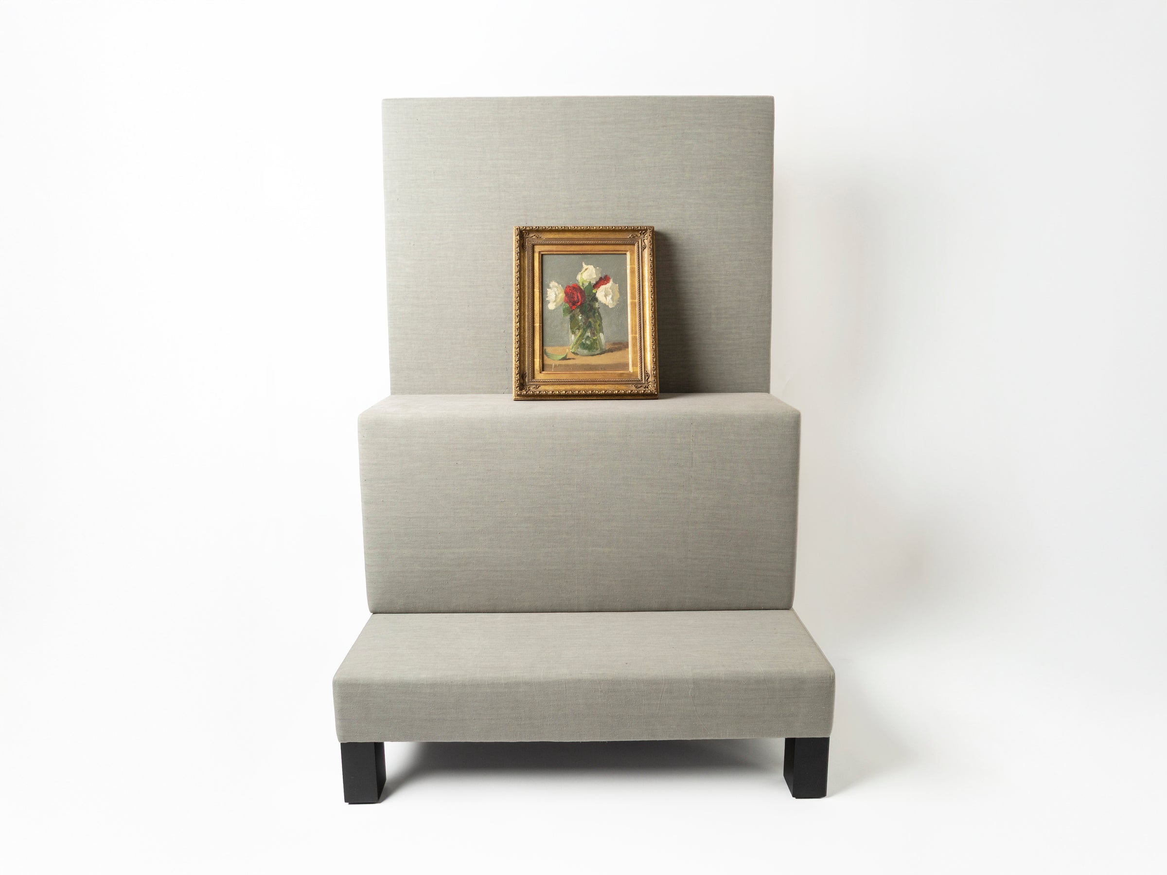 FULL-BLOWN RED AND WHITE ROSES IN A GLASS VASE BY ROBERT KULICKE