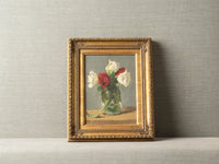 FULL-BLOWN RED AND WHITE ROSES IN A GLASS VASE BY ROBERT KULICKE