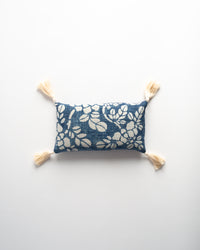 The Dyeworks Miao Indigo Resist White Peonies Medium Lavender Pillow