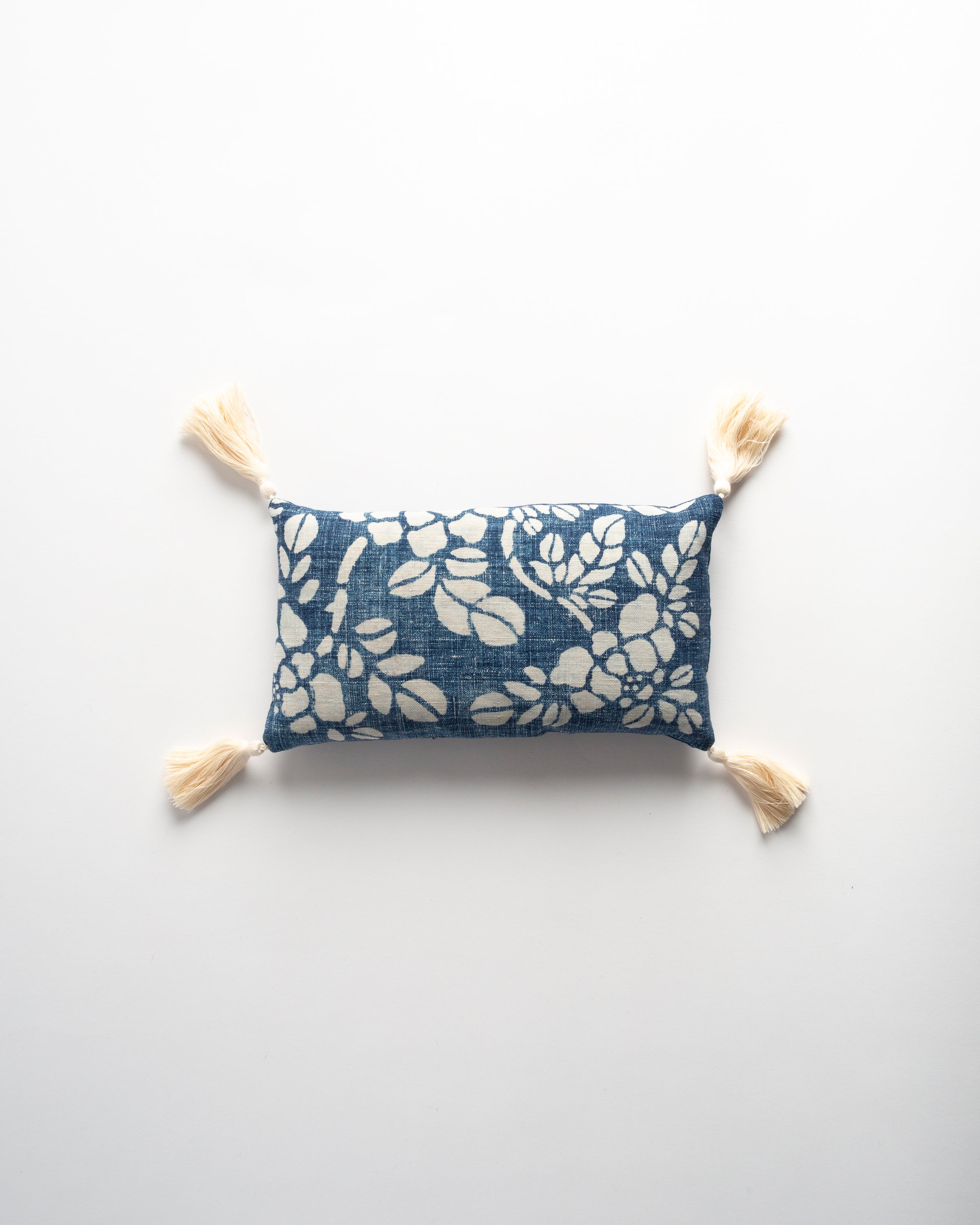 The Dyeworks Miao Indigo Resist White Peonies Medium Lavender Pillow