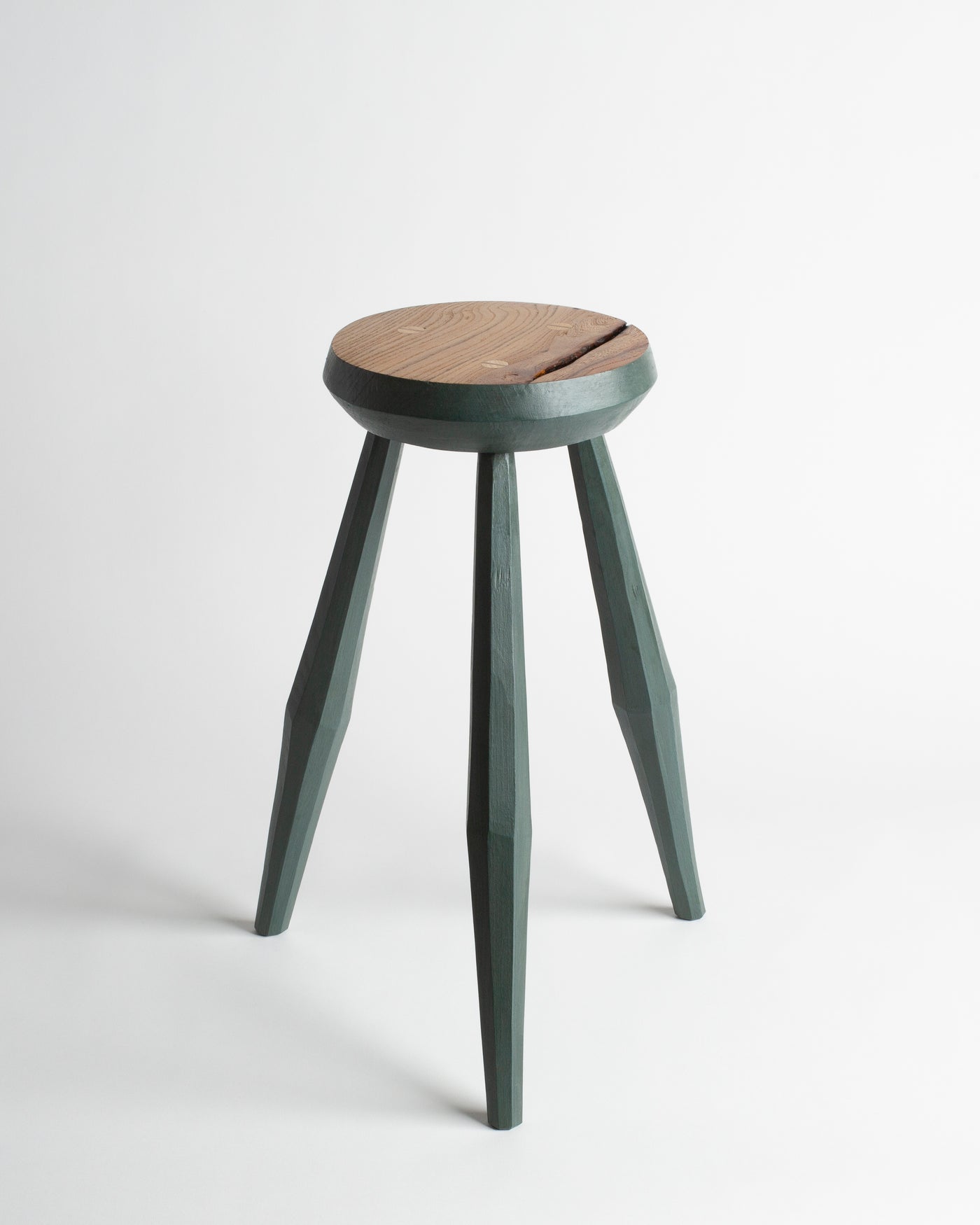 Elm and Ash Round Milking Stool in Green