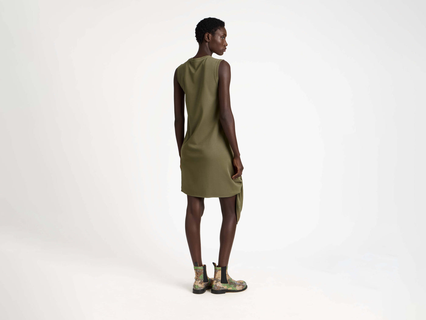 WOMENS HEM KNOT DRESS IN KHAKI