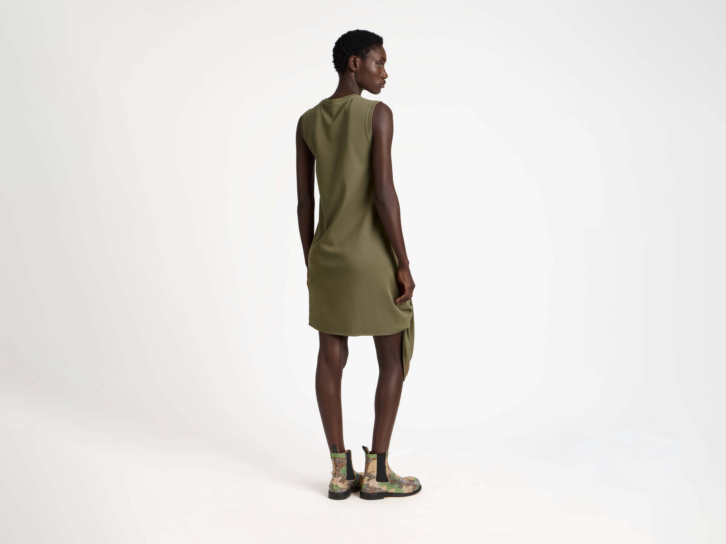WOMENS HEM KNOT DRESS IN KHAKI