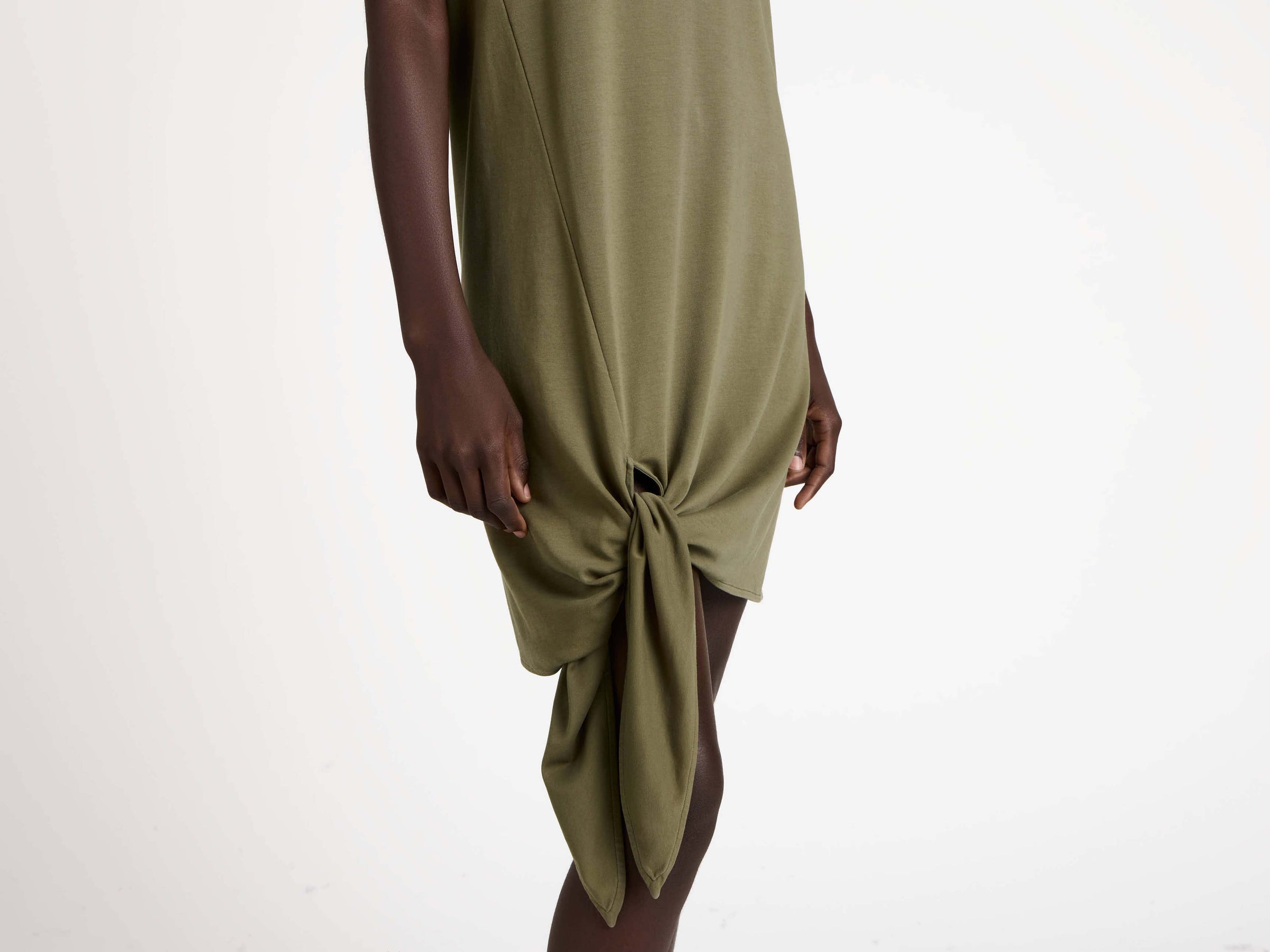 WOMENS HEM KNOT DRESS IN KHAKI