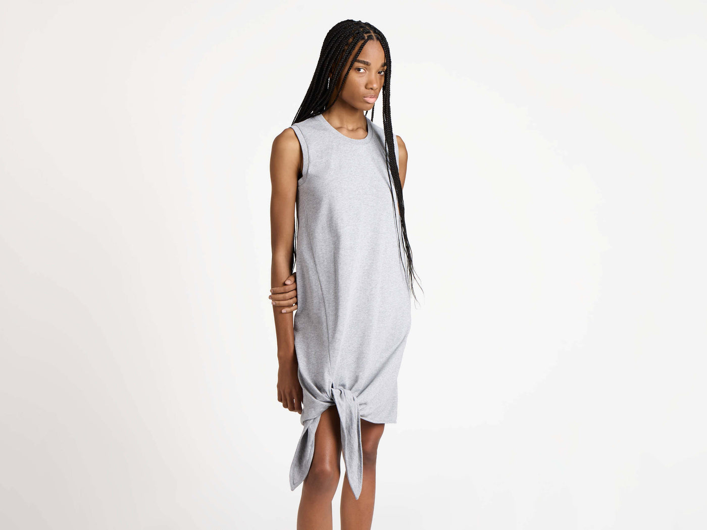 hem knot dress mid grey melange Model Detail 1
