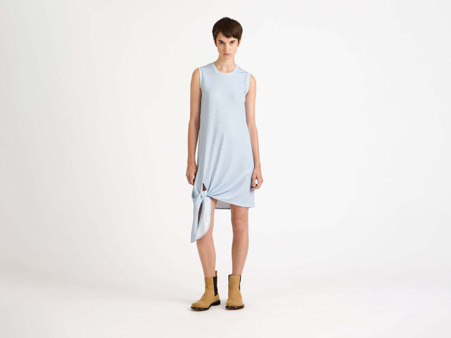 hem knot dress white light blue Model Front 1