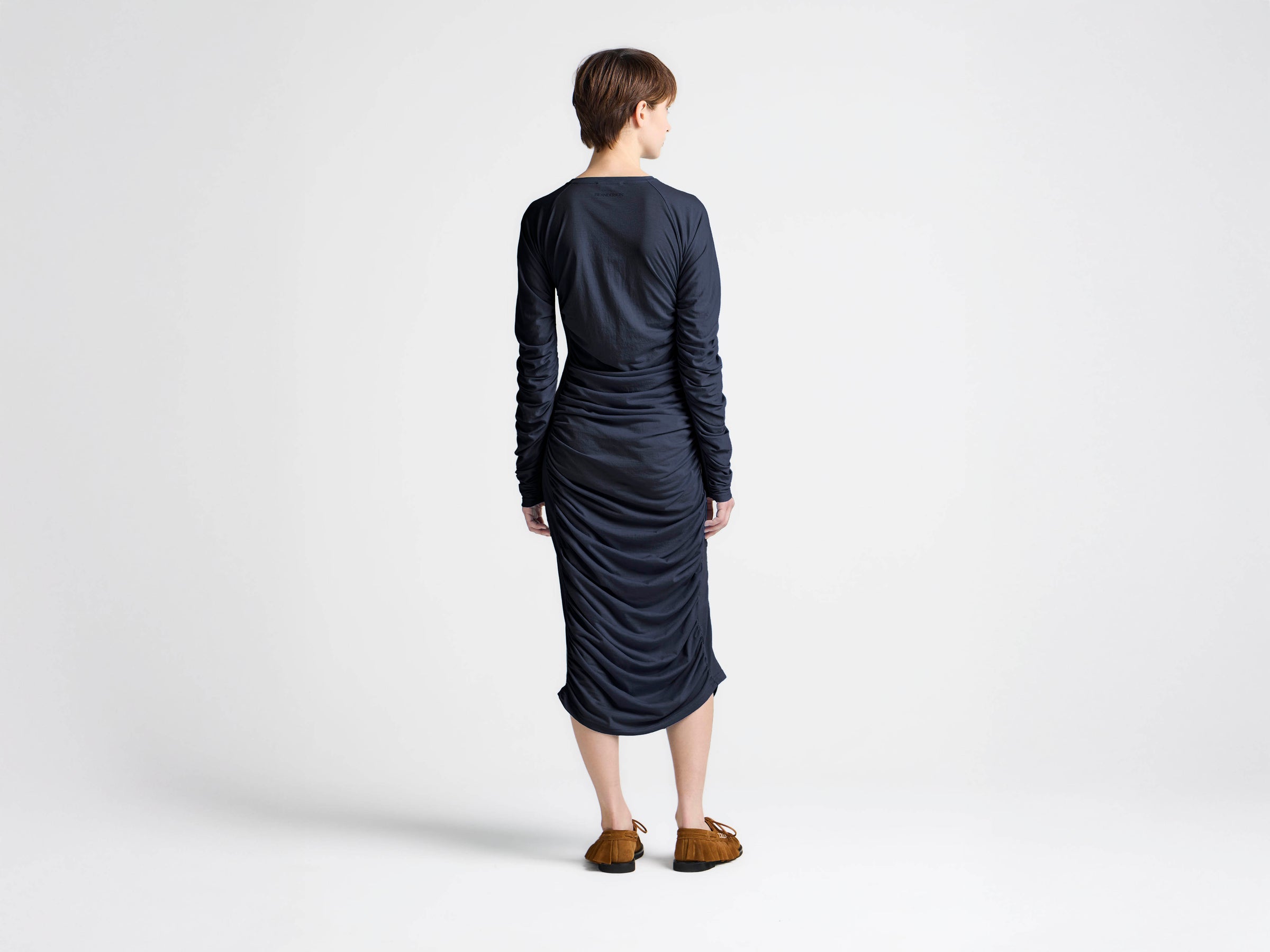 WOMENS RUCHED JERSEY DRESS IN NAVY
