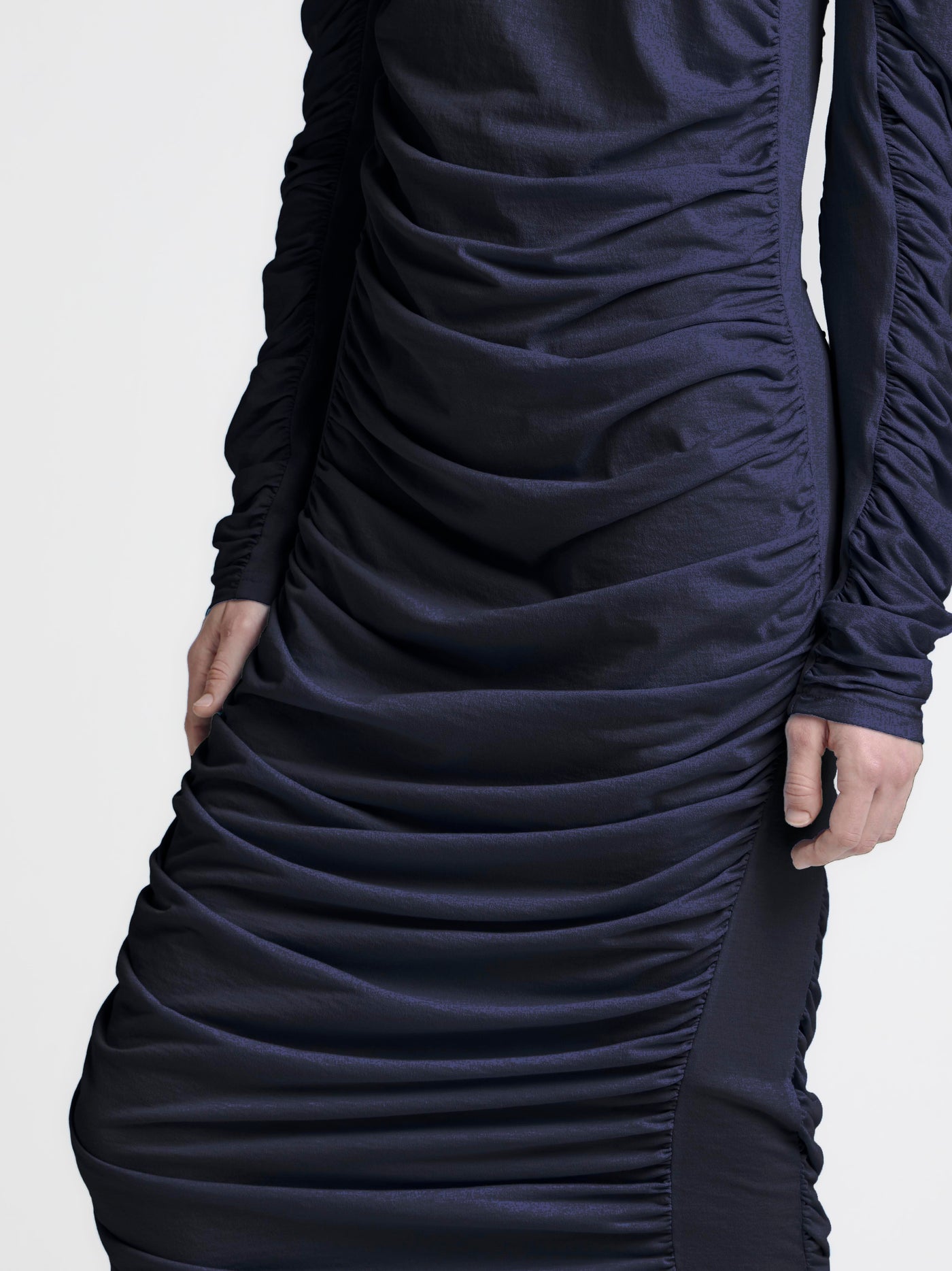 WOMENS RUCHED JERSEY DRESS IN NAVY