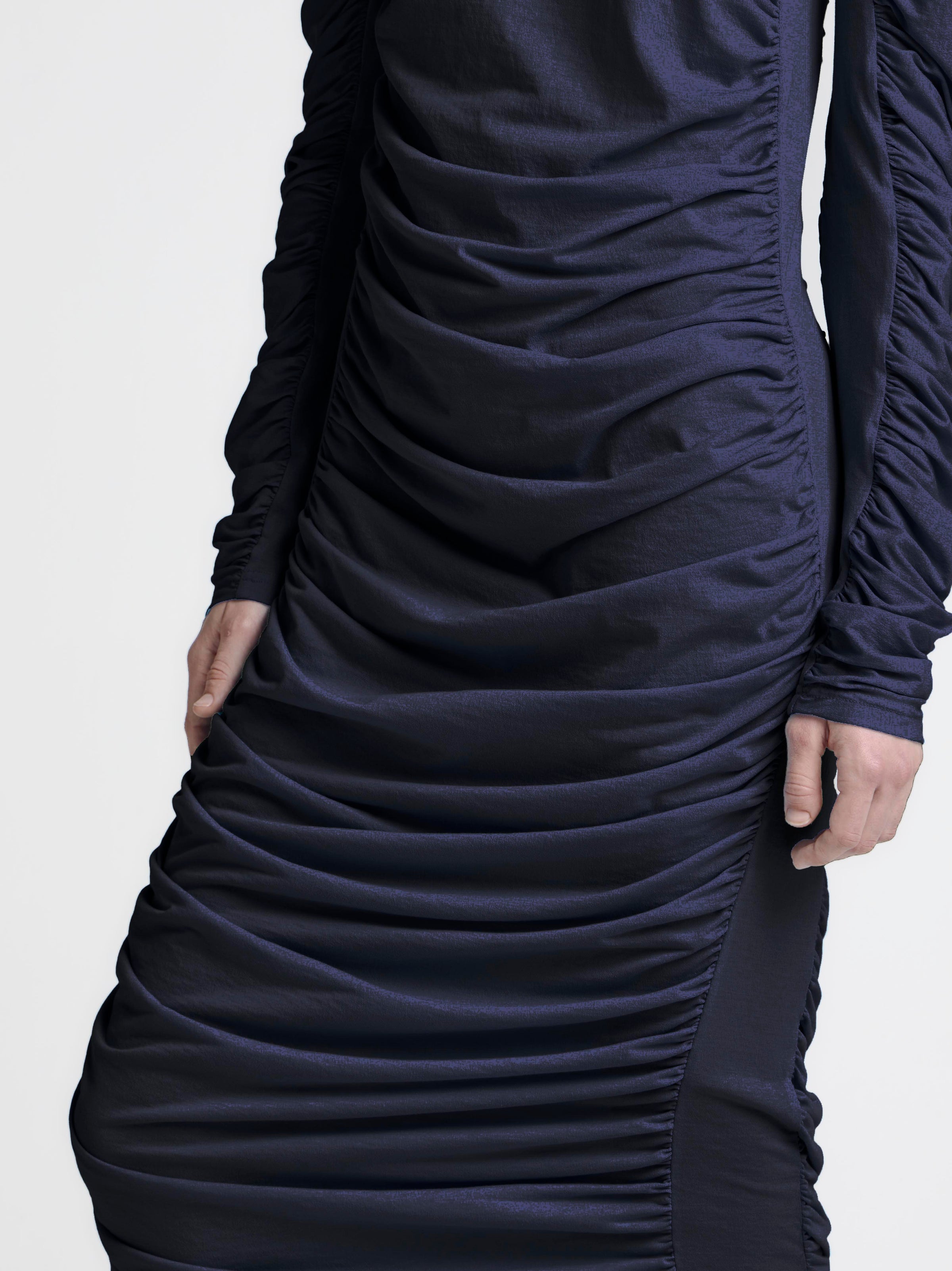 WOMENS RUCHED JERSEY DRESS IN NAVY