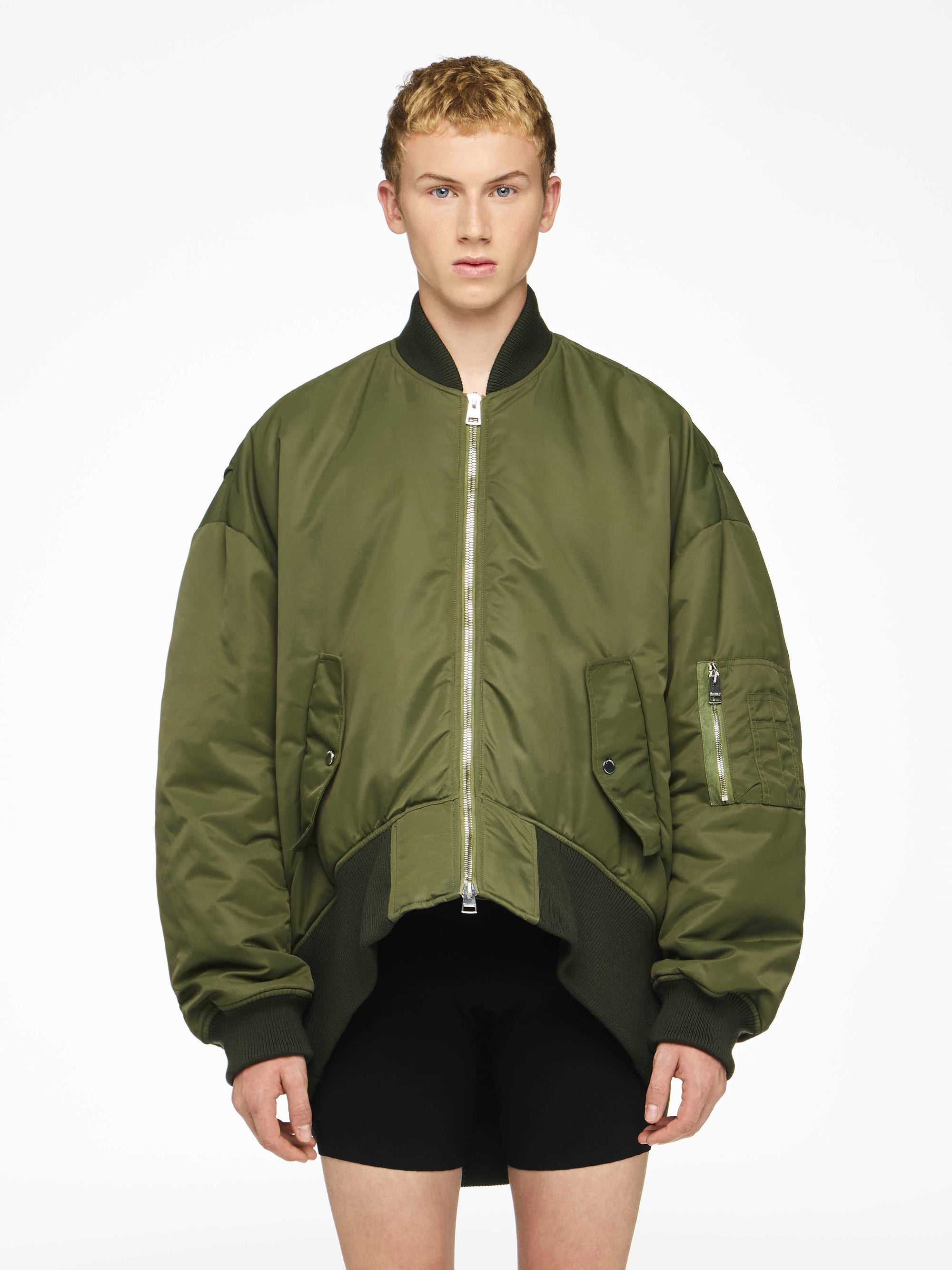 CURVED HEM OVERSIZED BOMBER JACKET