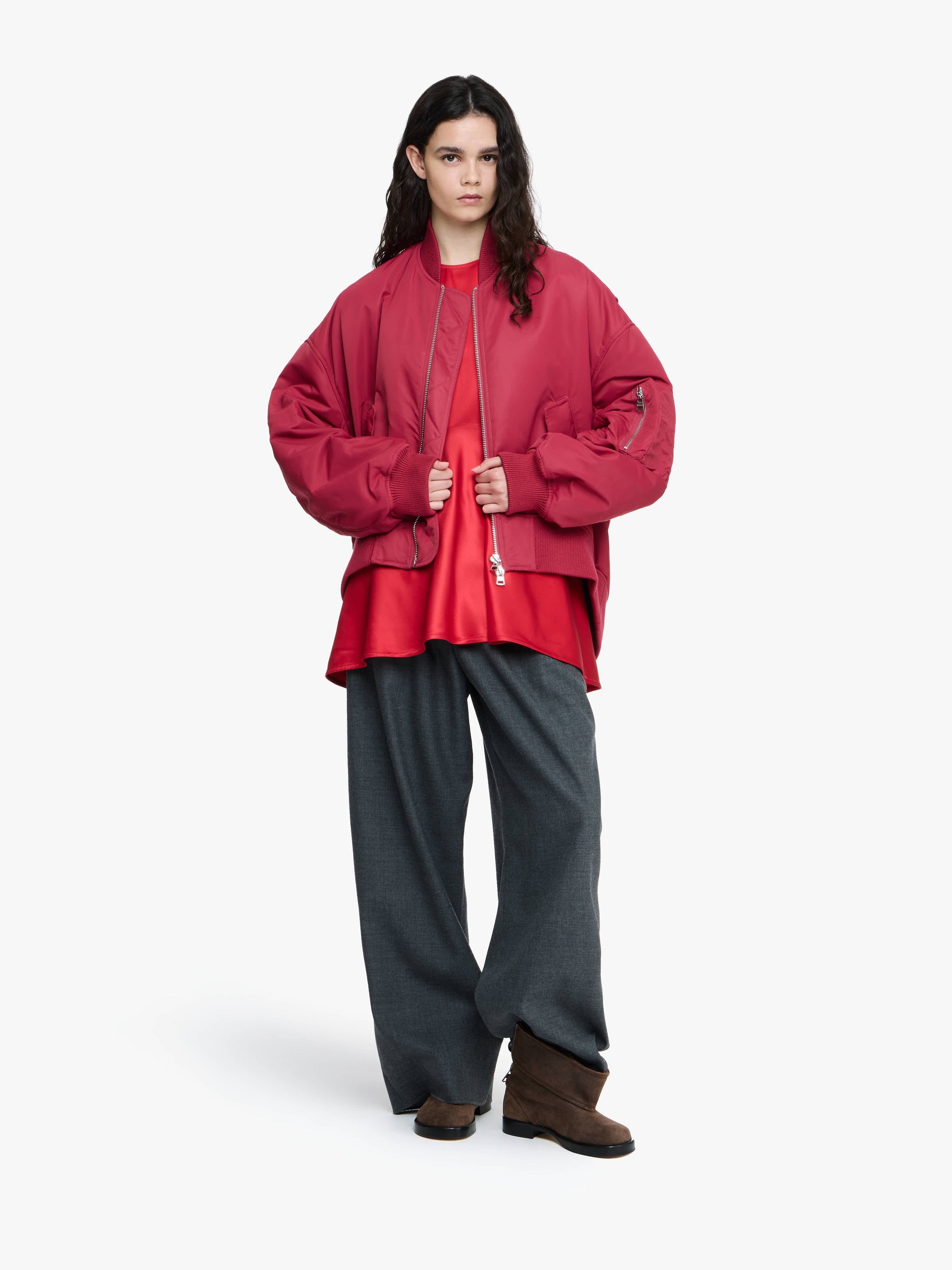 OVERSIZED CURVED HEM BOMBER JACKET