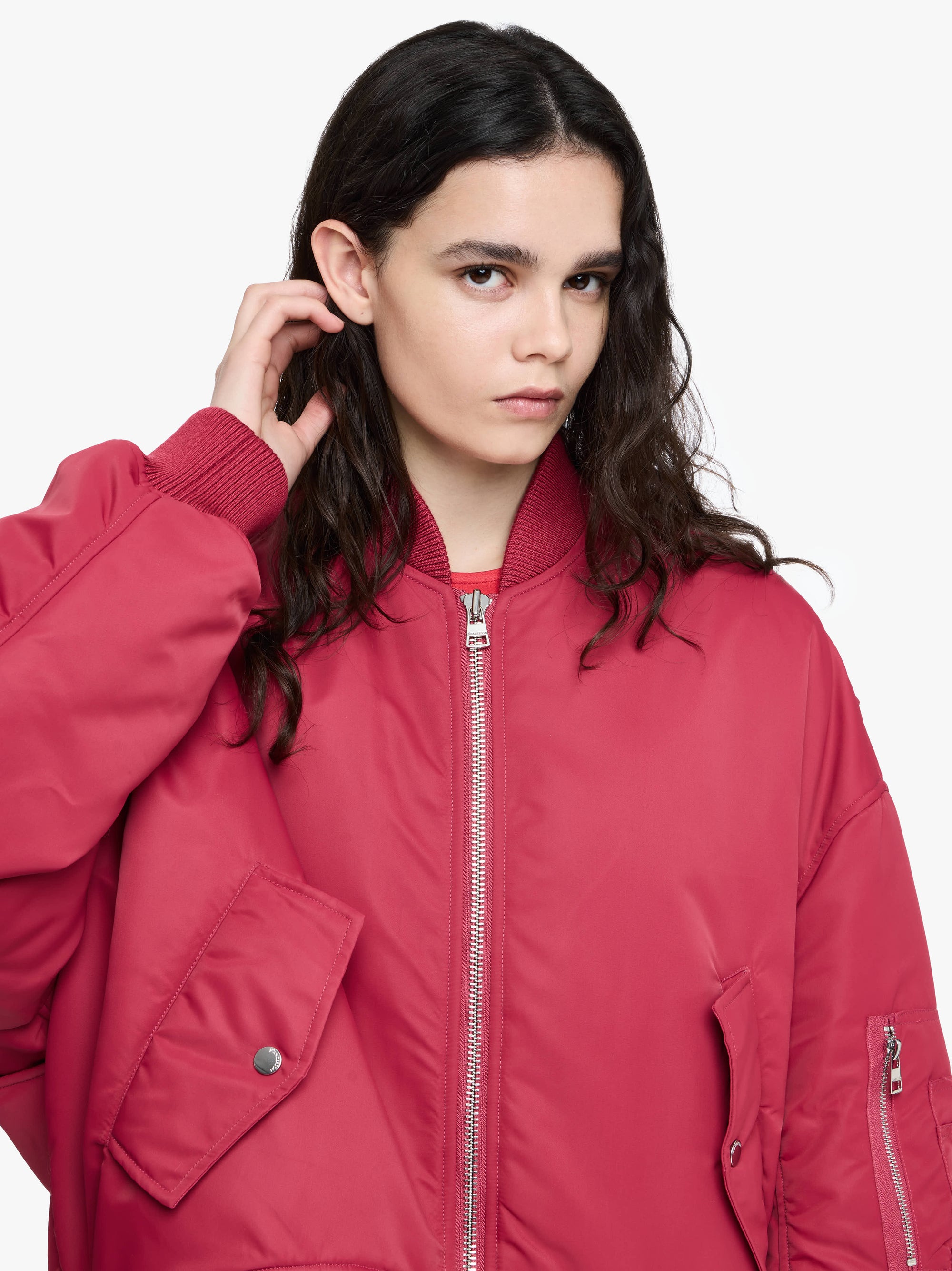 OVERSIZED CURVED HEM BOMBER JACKET