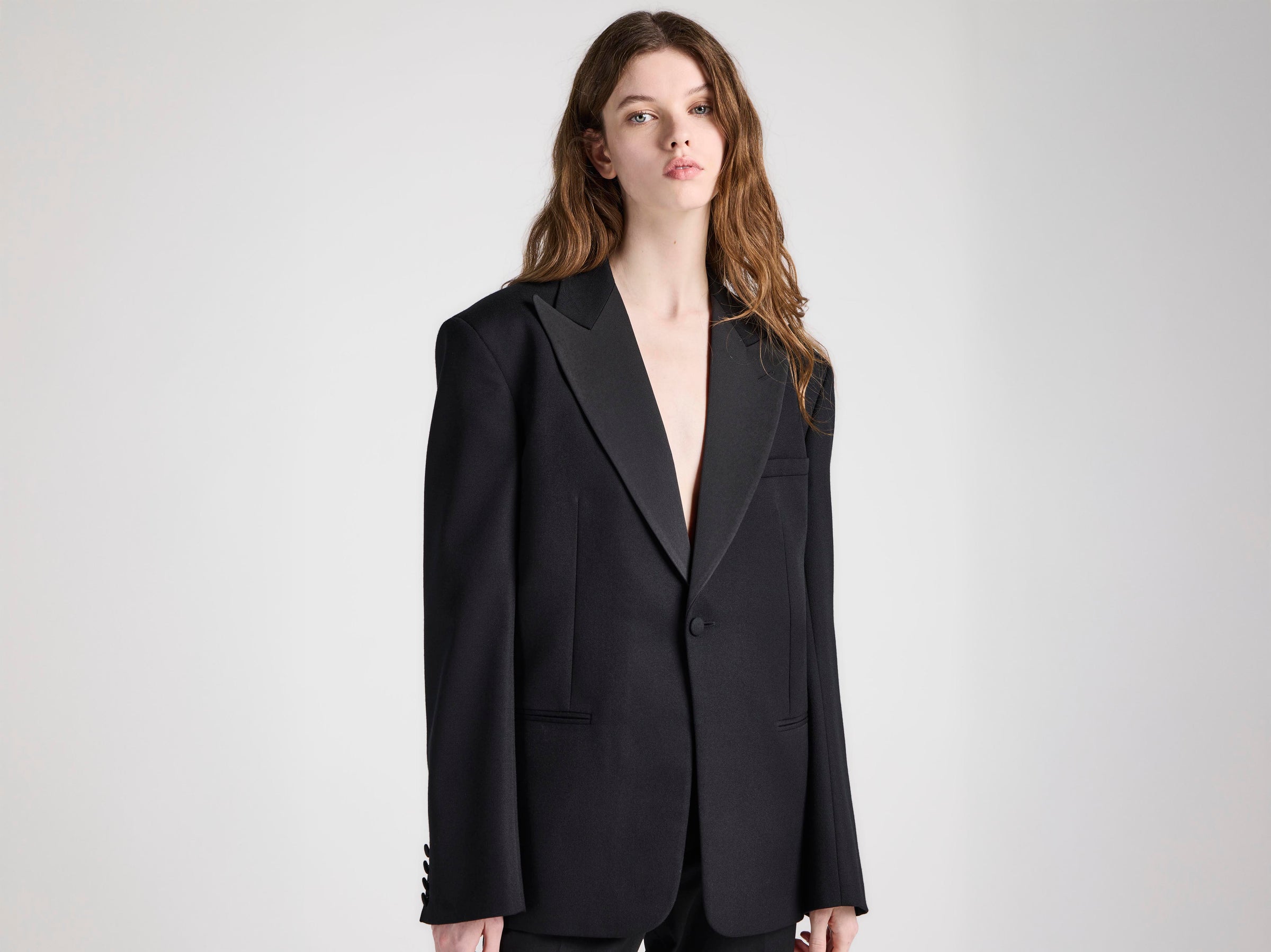 WOMENS FITTED TUXEDO JACKET IN BLACK