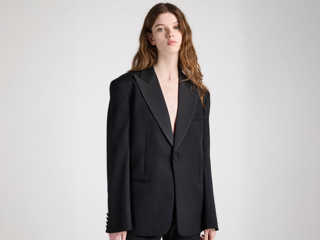 WOMENS FITTED TUXEDO JACKET IN BLACK