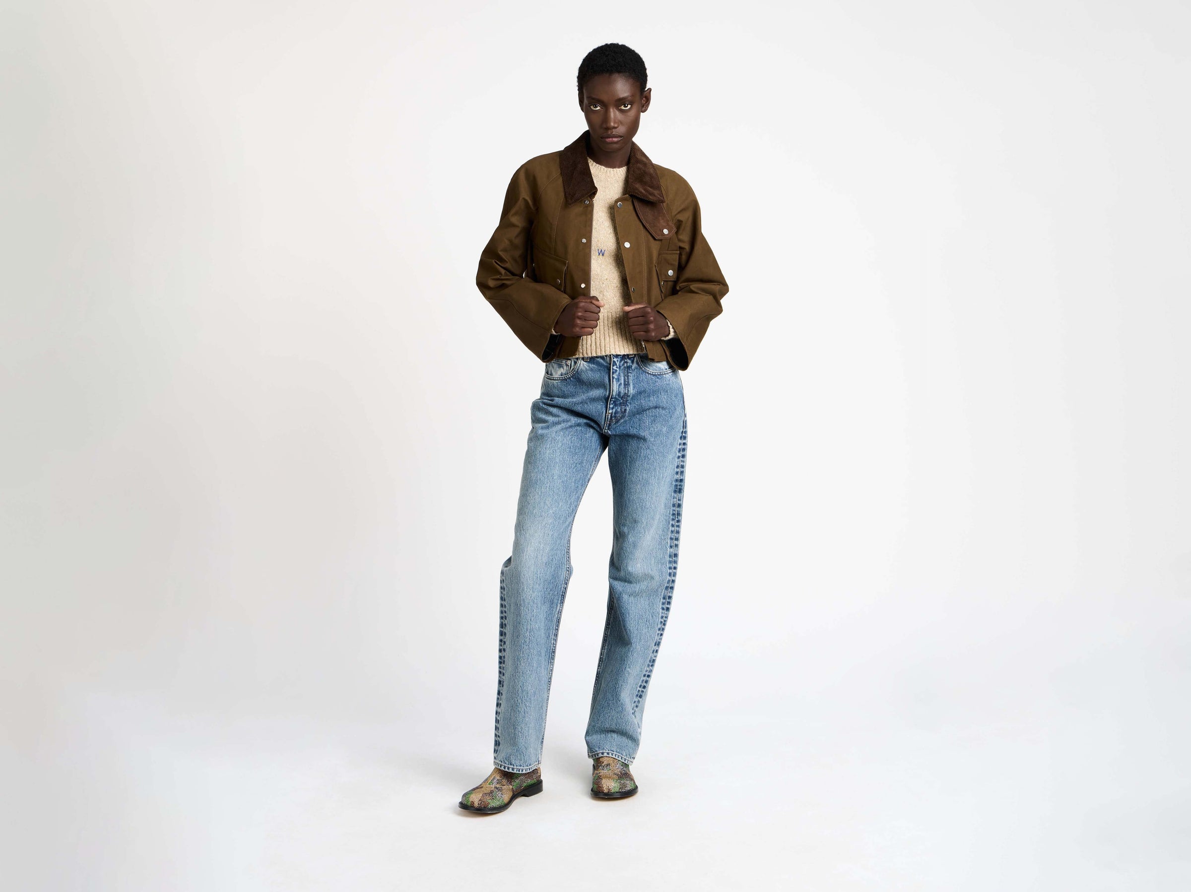 barn jacket dark olive Model Front 1