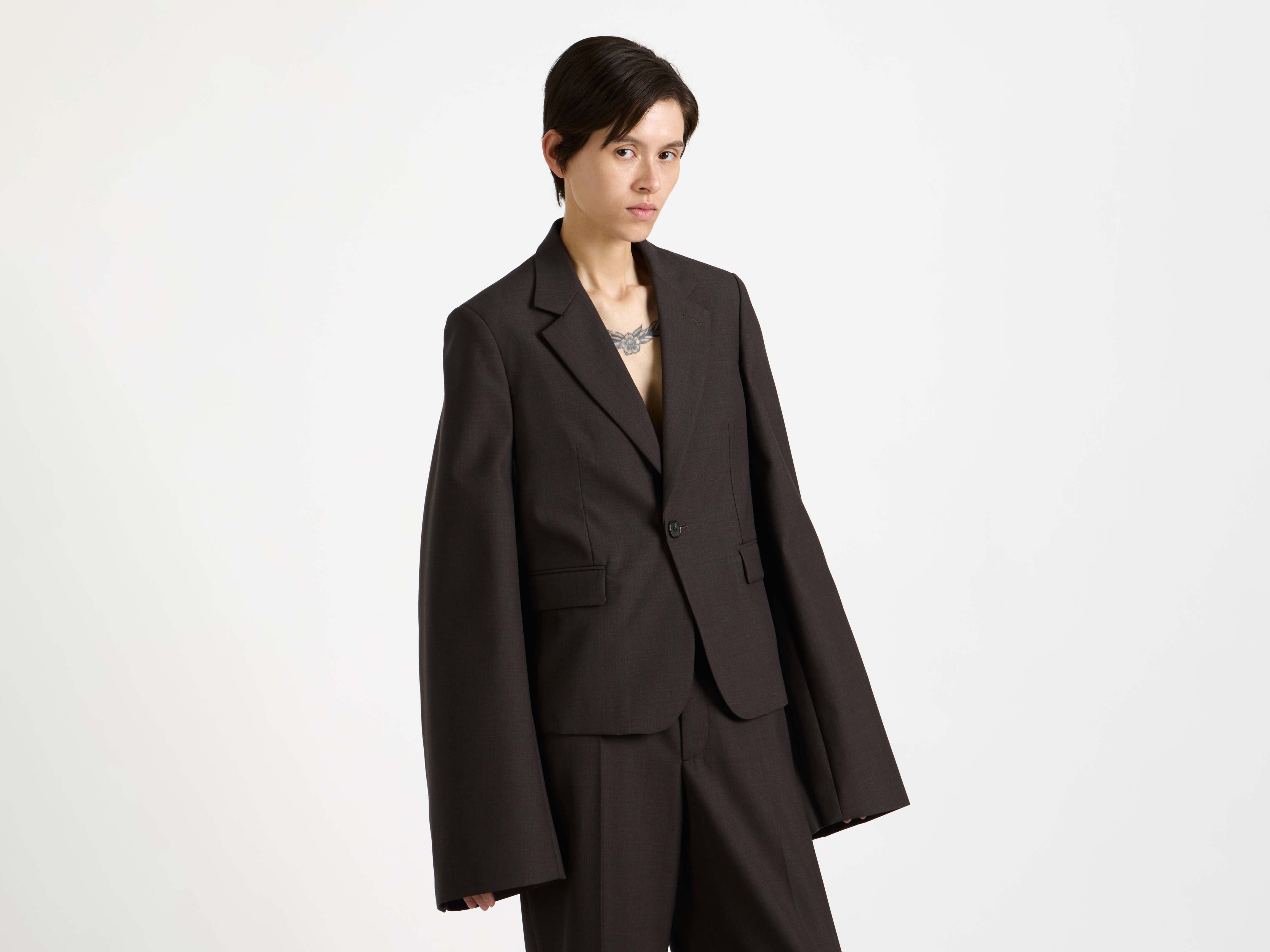 WOMENS TAILORED BELL SLEEVE JACKET IN CHOCOLATE BROWN in CHOCOLATE