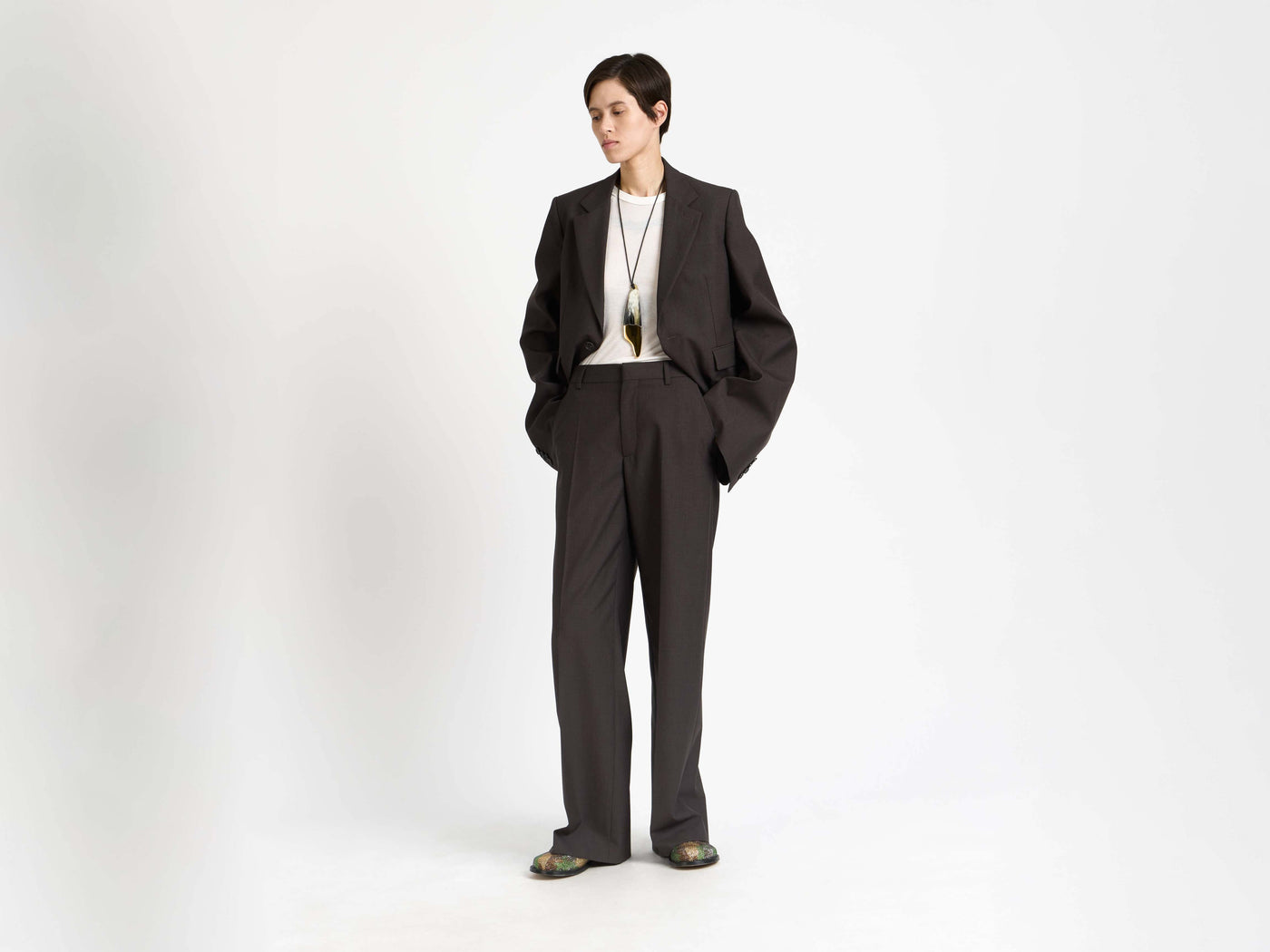 bell sleeve jacket chocolate brown Model Front 8