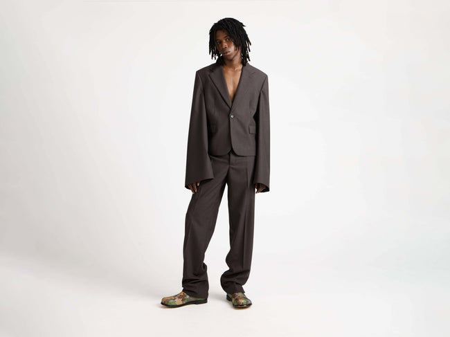 wide sleeve blazer chocolate brown Model Front 1