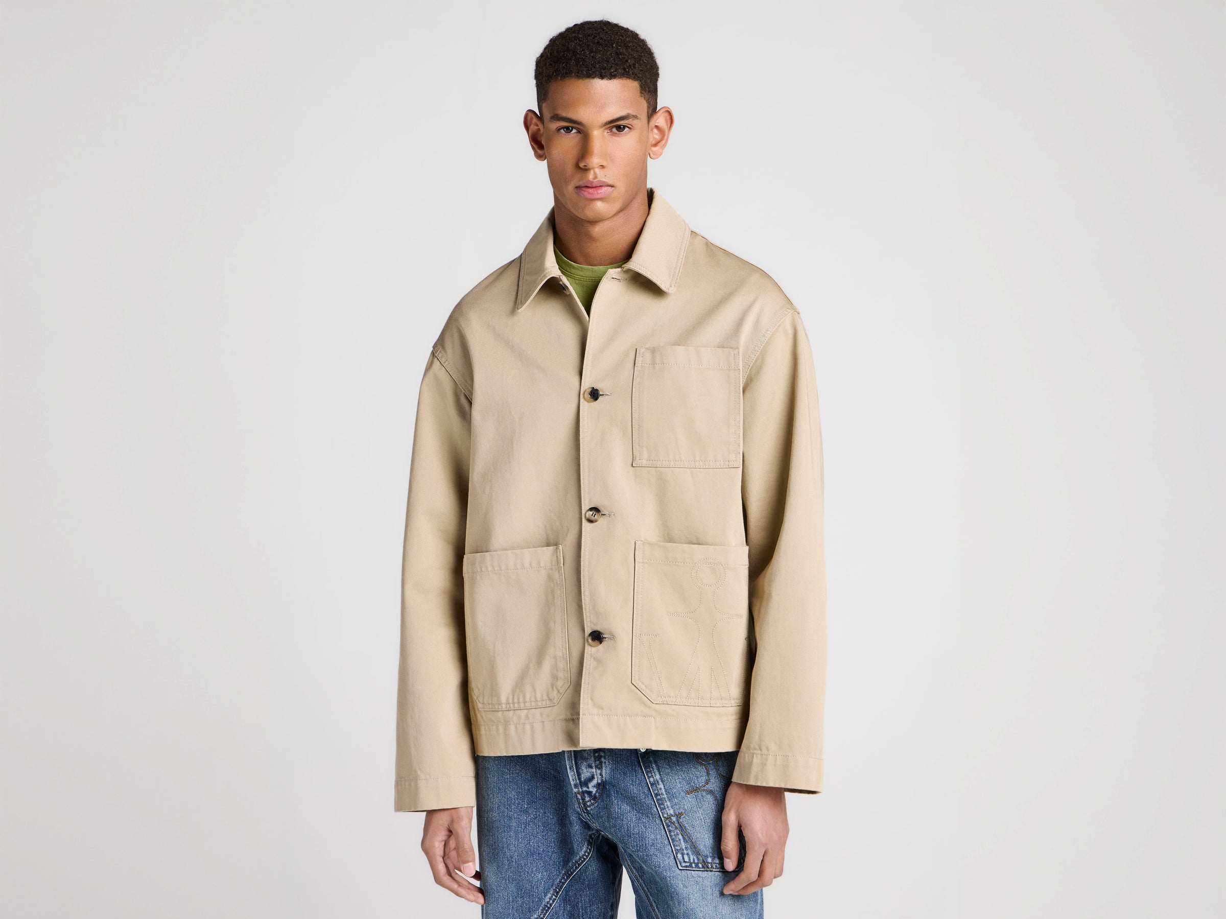 MENS PATCH POCKET JACKET IN  BEIGE