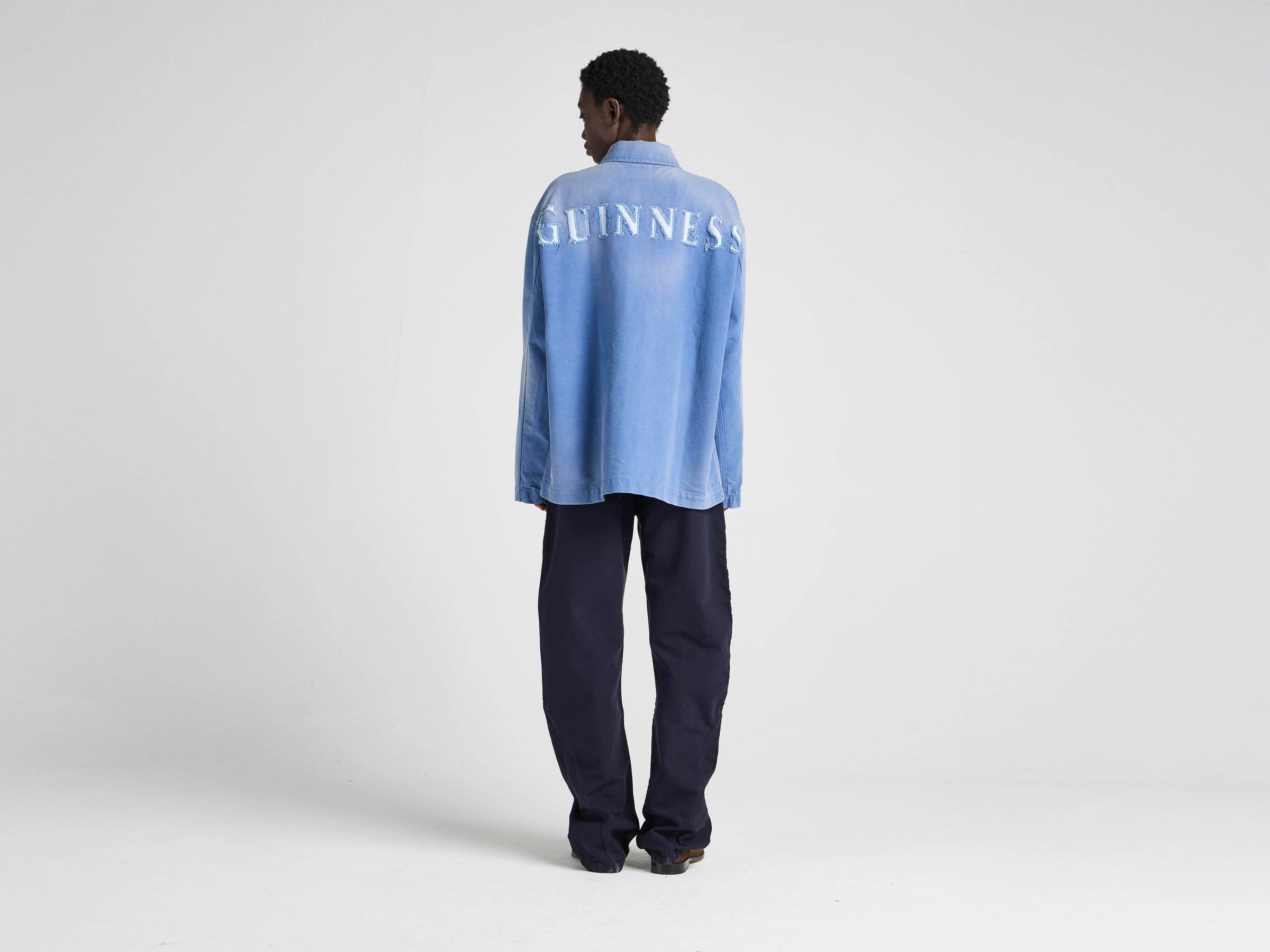 Unisex JW ANDERSON X GUINNESS WORKWEAR CHORE JACKET IN MID-BLUE WASHED DENIM