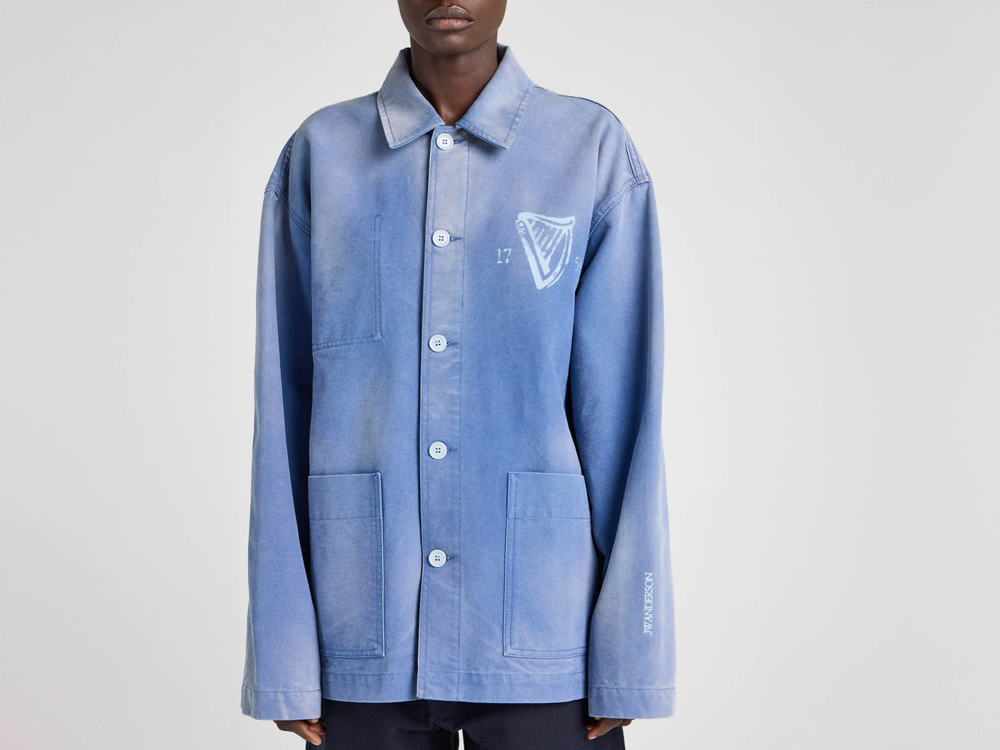 Unisex JW ANDERSON X GUINNESS WORKWEAR CHORE JACKET IN MID-BLUE WASHED DENIM
