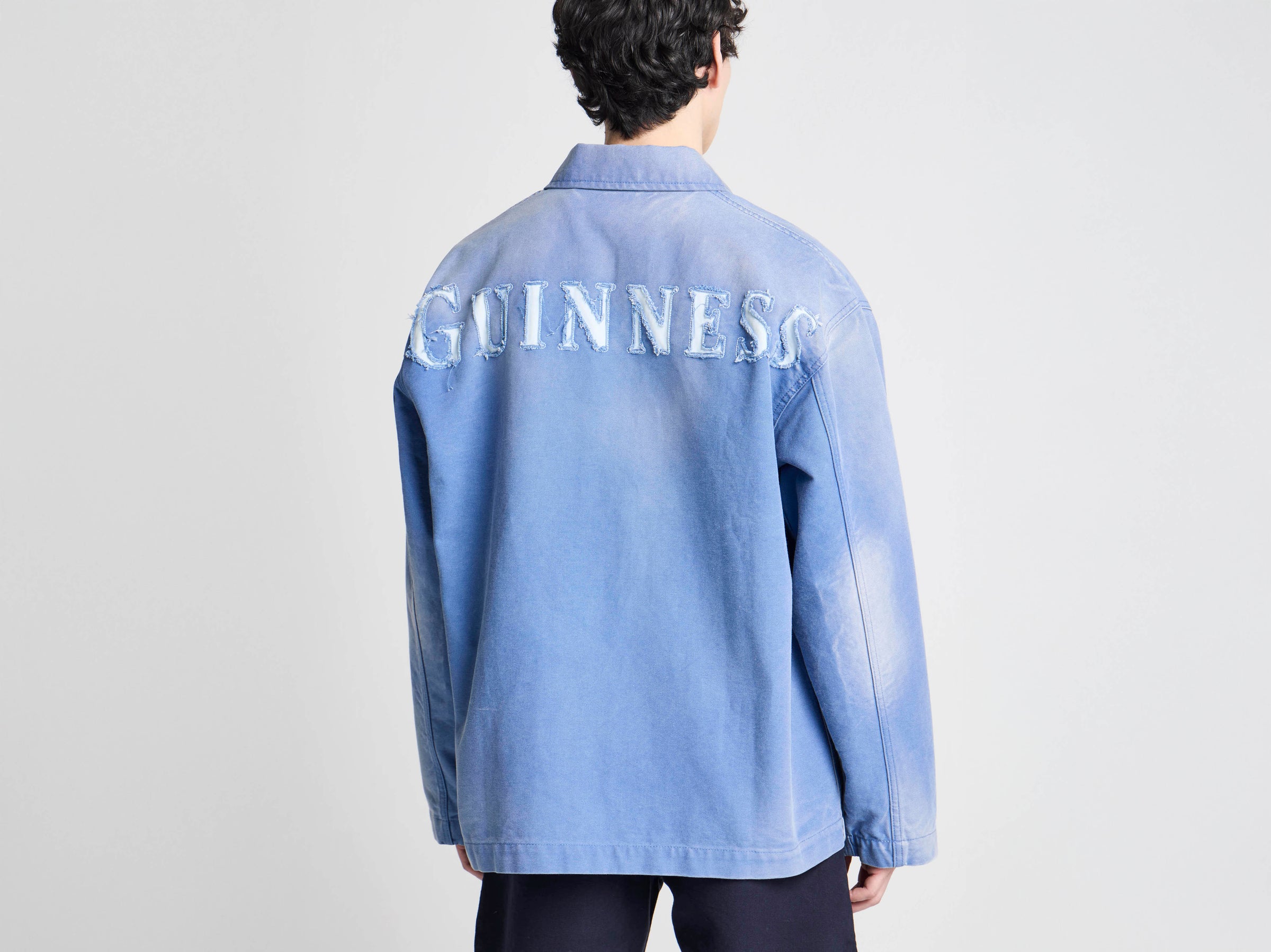 Unisex JW ANDERSON X GUINNESS WORKWEAR CHORE JACKET IN MID-BLUE WASHED DENIM
