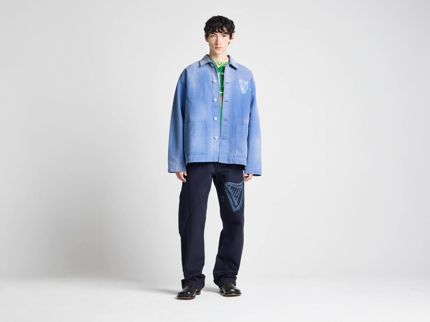 Unisex JW ANDERSON X GUINNESS WORKWEAR CHORE JACKET IN MID-BLUE WASHED DENIM