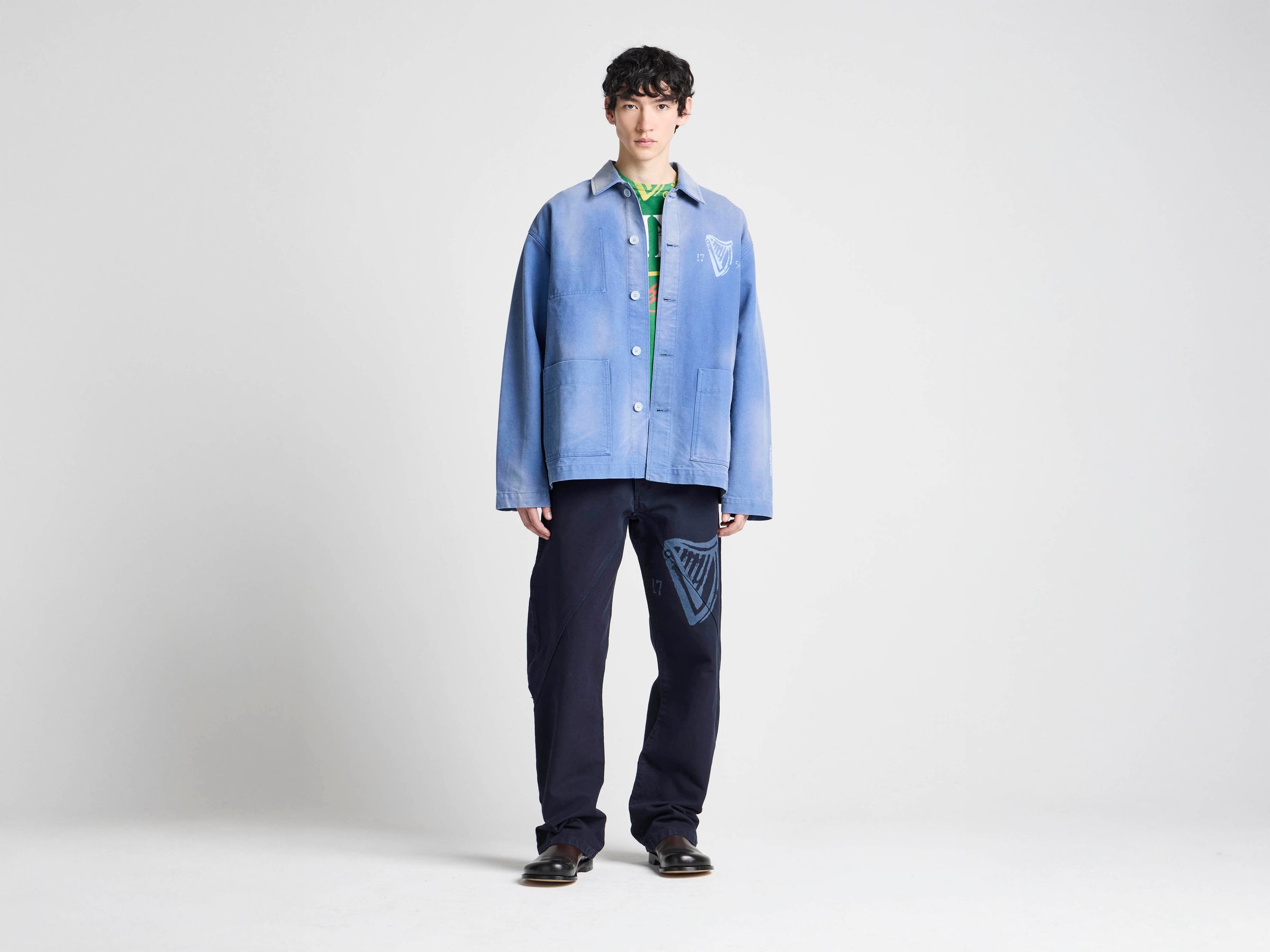 Unisex JW ANDERSON X GUINNESS WORKWEAR CHORE JACKET IN MID-BLUE WASHED DENIM