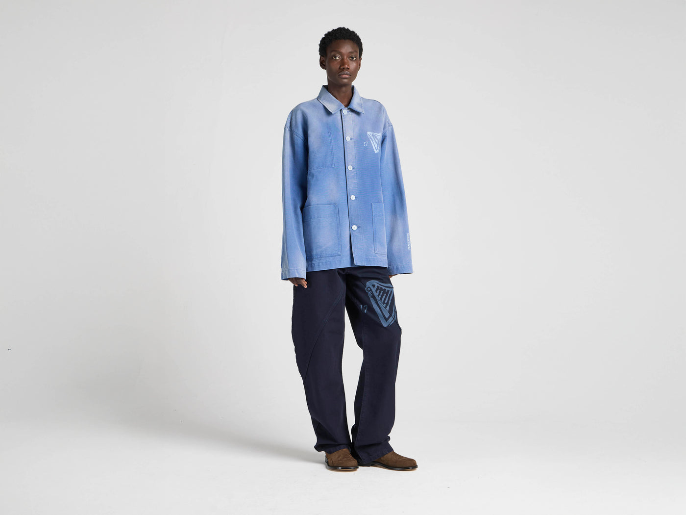 Unisex JW ANDERSON X GUINNESS WORKWEAR CHORE JACKET IN MID-BLUE WASHED DENIM