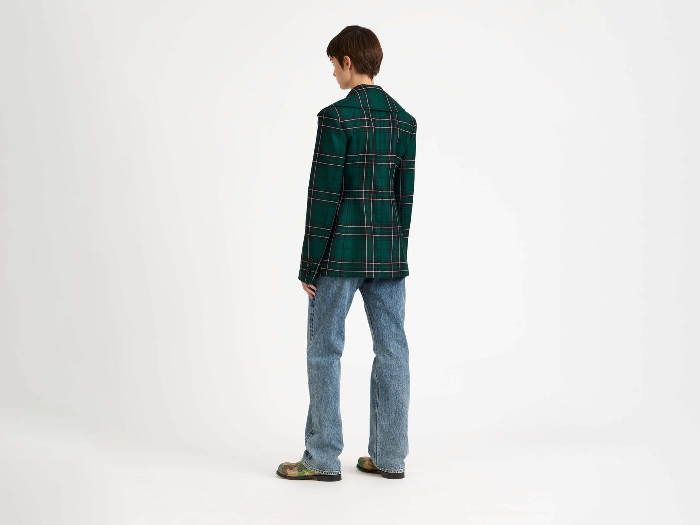 cinched waist tailored jacket forest green Model Back 3