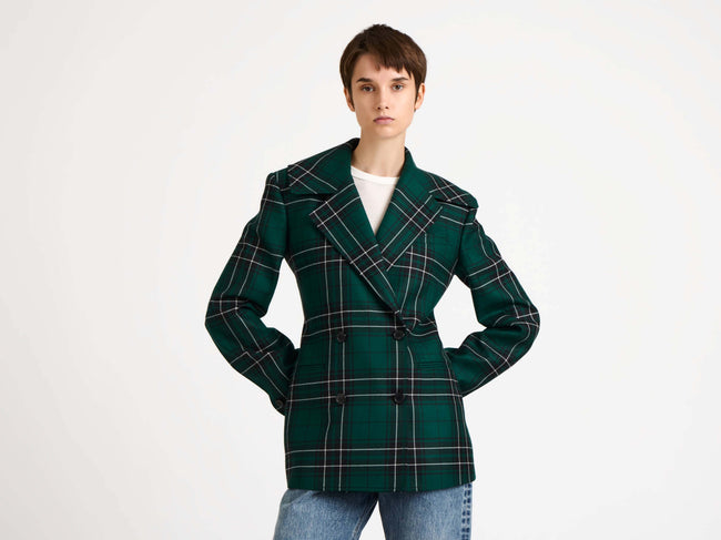 cinched waist tailored jacket forest green Model Front 1
