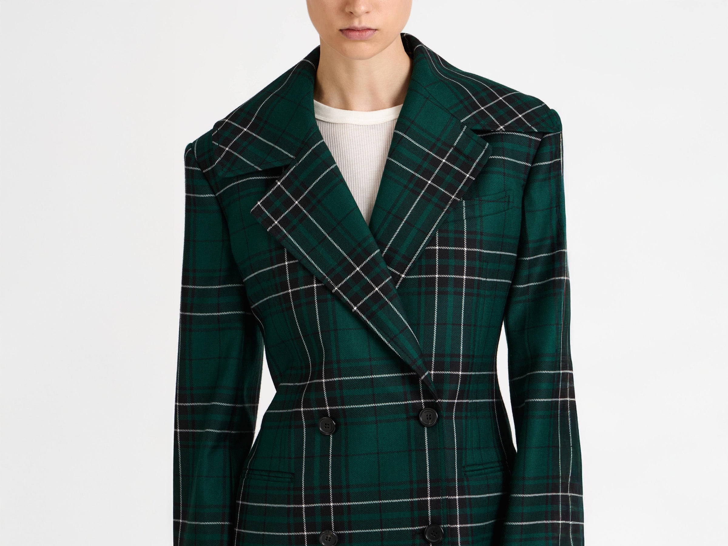 cinched waist tailored jacket forest green Model Detail 9
