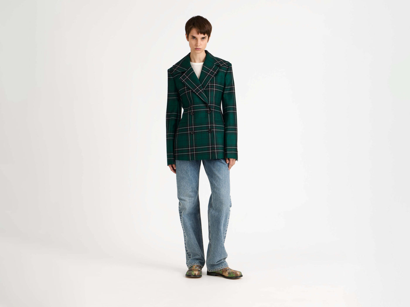 cinched waist tailored jacket forest green Model Front 6