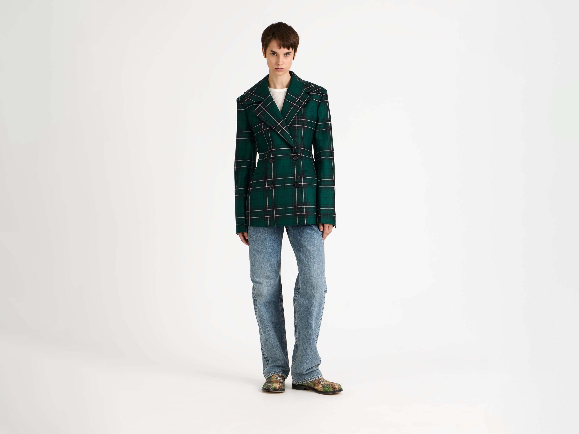 cinched waist tailored jacket forest green Model Front 6