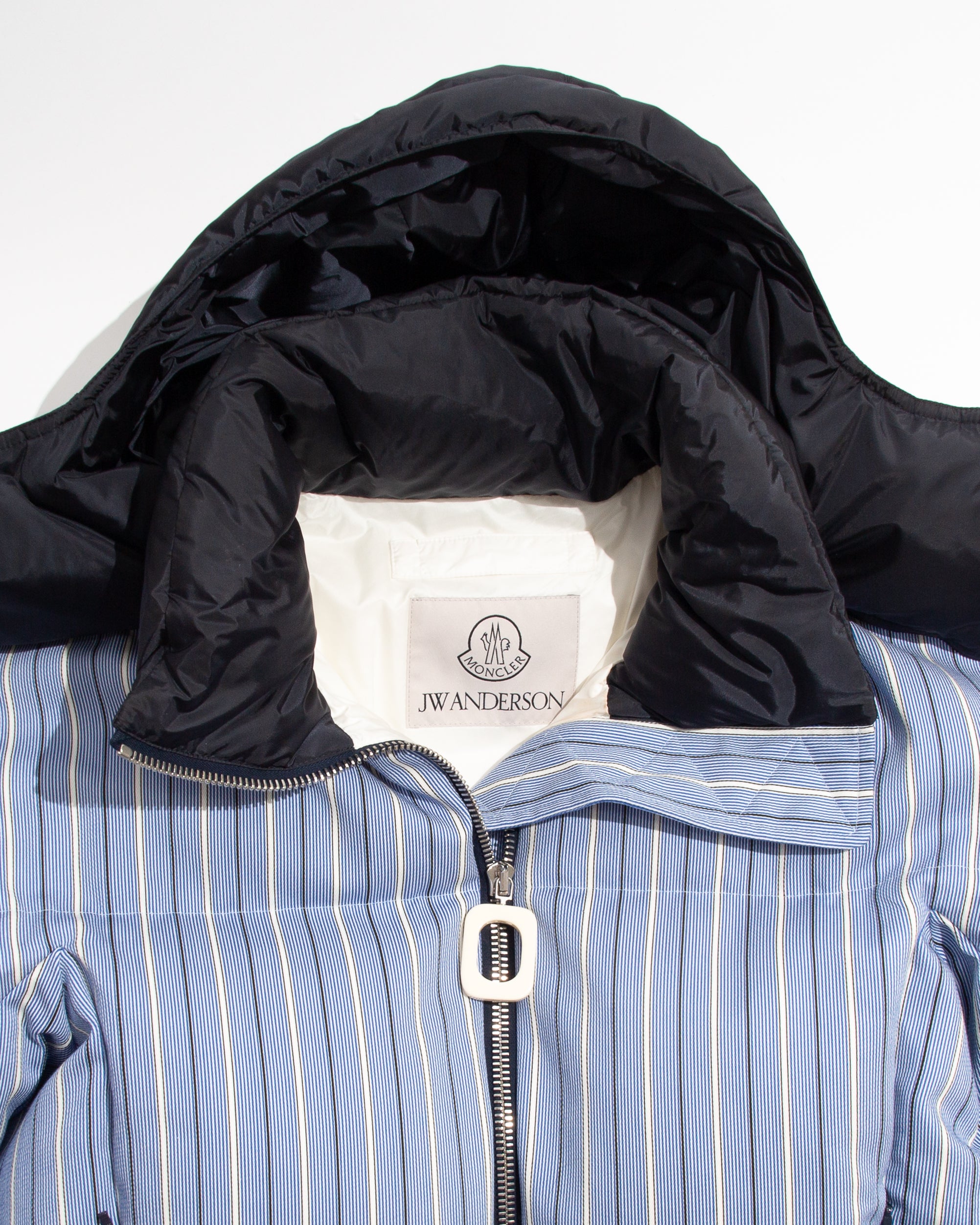 WOMENS JW ANDERSON X MONCLER STRIPED PUFFER JACKET IN BLUE & WHITE