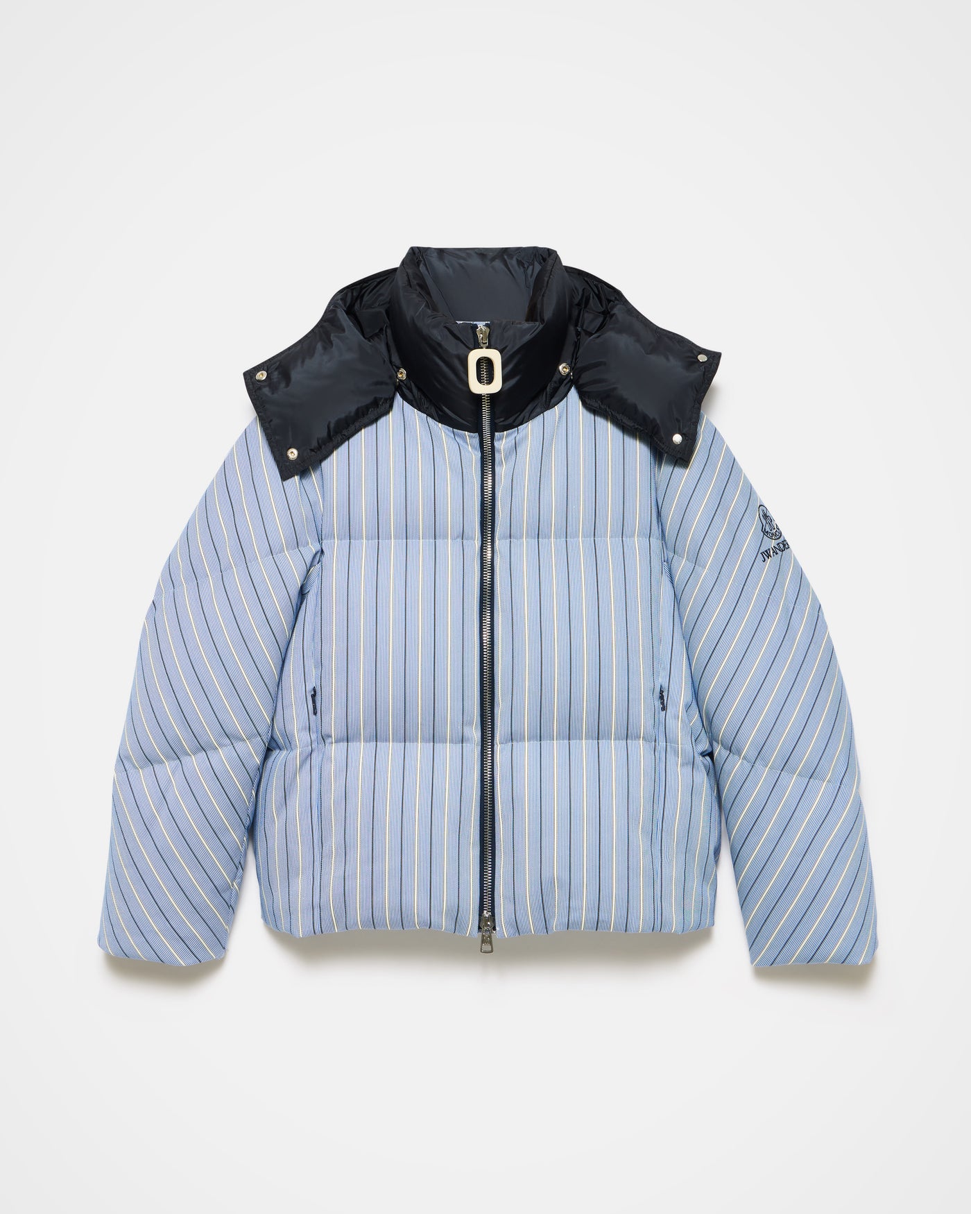 WOMENS JW ANDERSON X MONCLER STRIPED PUFFER JACKET IN BLUE & WHITE