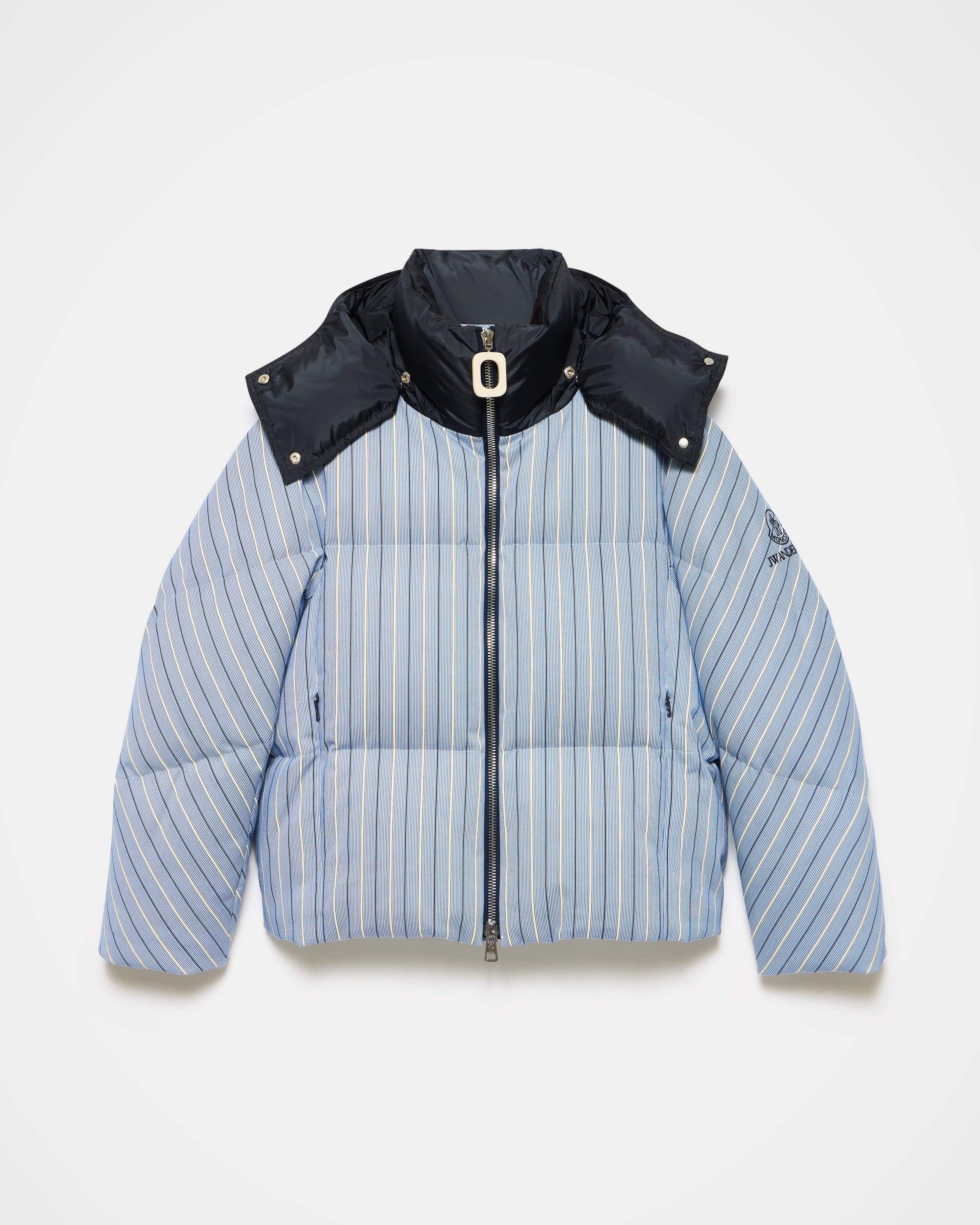WOMENS JW ANDERSON X MONCLER STRIPED PUFFER JACKET IN BLUE & WHITE