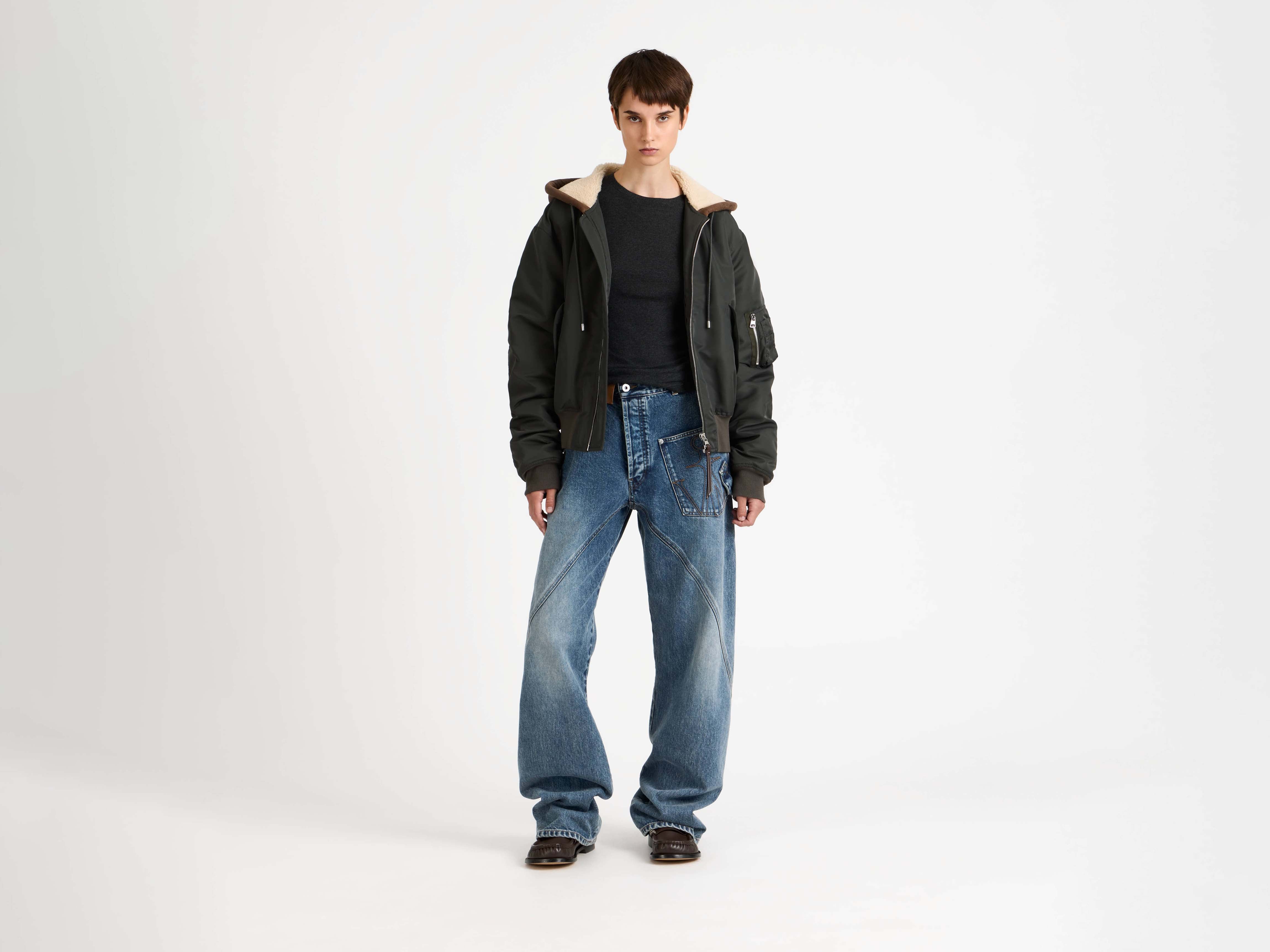 WOMENS HOODED BOMBER JACKET IN DARK KHAKI in DARK KHAKI